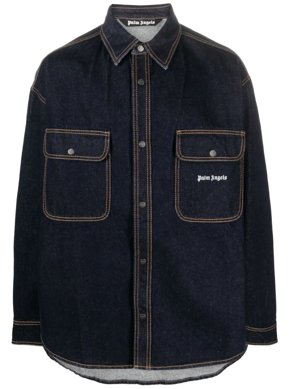Palm Angels o1y0325 Logo Denim Shirt in Dark Blue Size US XS / EU 42 / 0 - 1 Thumbnail
