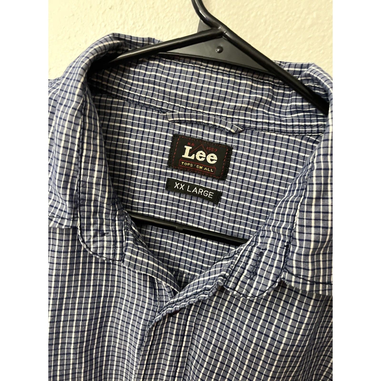 Lee VINTAGE Lee Mens Shirt Western Button-Up Tops Sawtooth Front Pocket Plaid Blue Cotton Twill 2XL Size US XXL / EU 58 / 5 - 3 Thumbnail