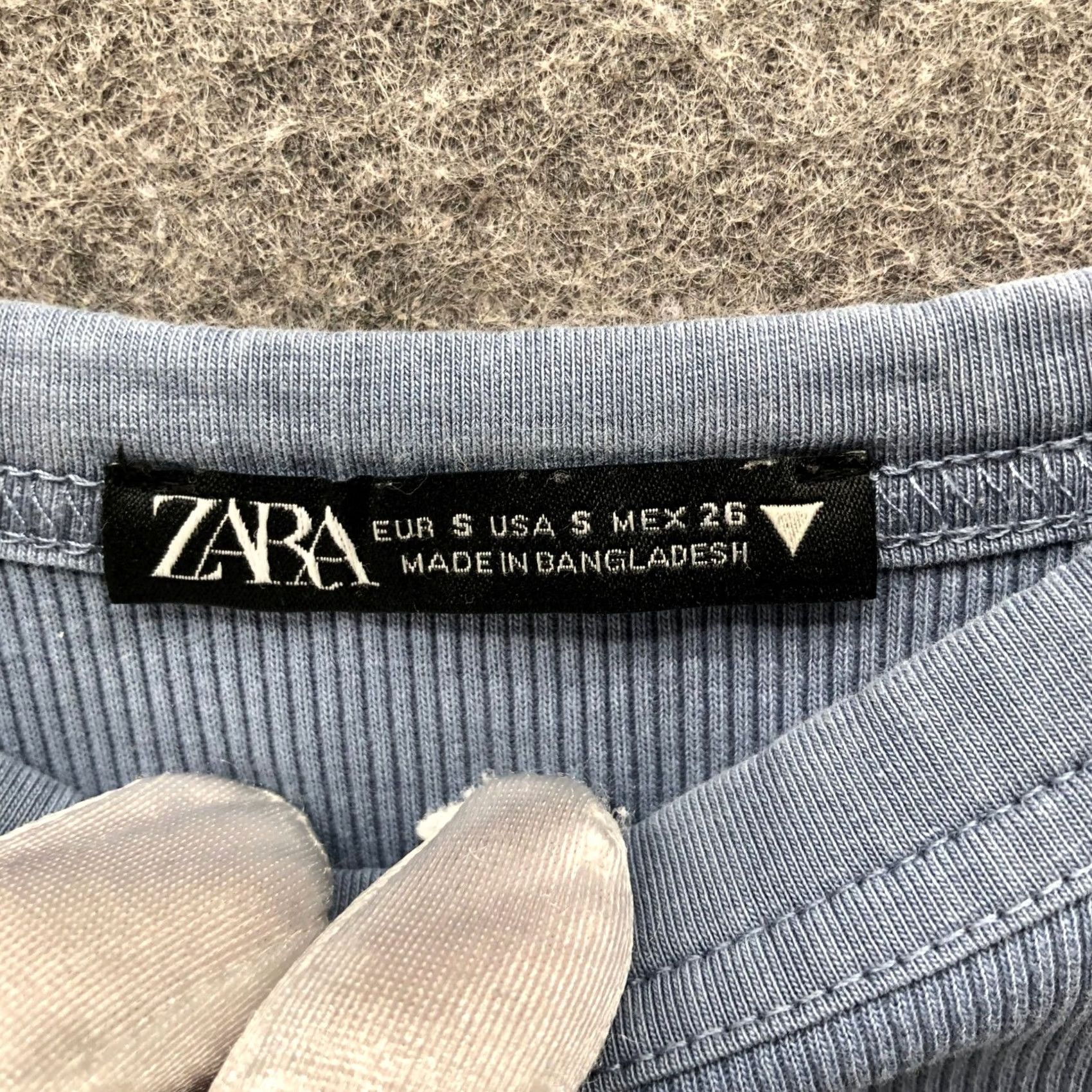 Zara Zara Ribbed Long Sleeve T-Shirt Womens S Blue Crewneck Sunwashed Faded Mineral Cotton Blend Knit Size S / US 4 / IT 40 - 5 Thumbnail