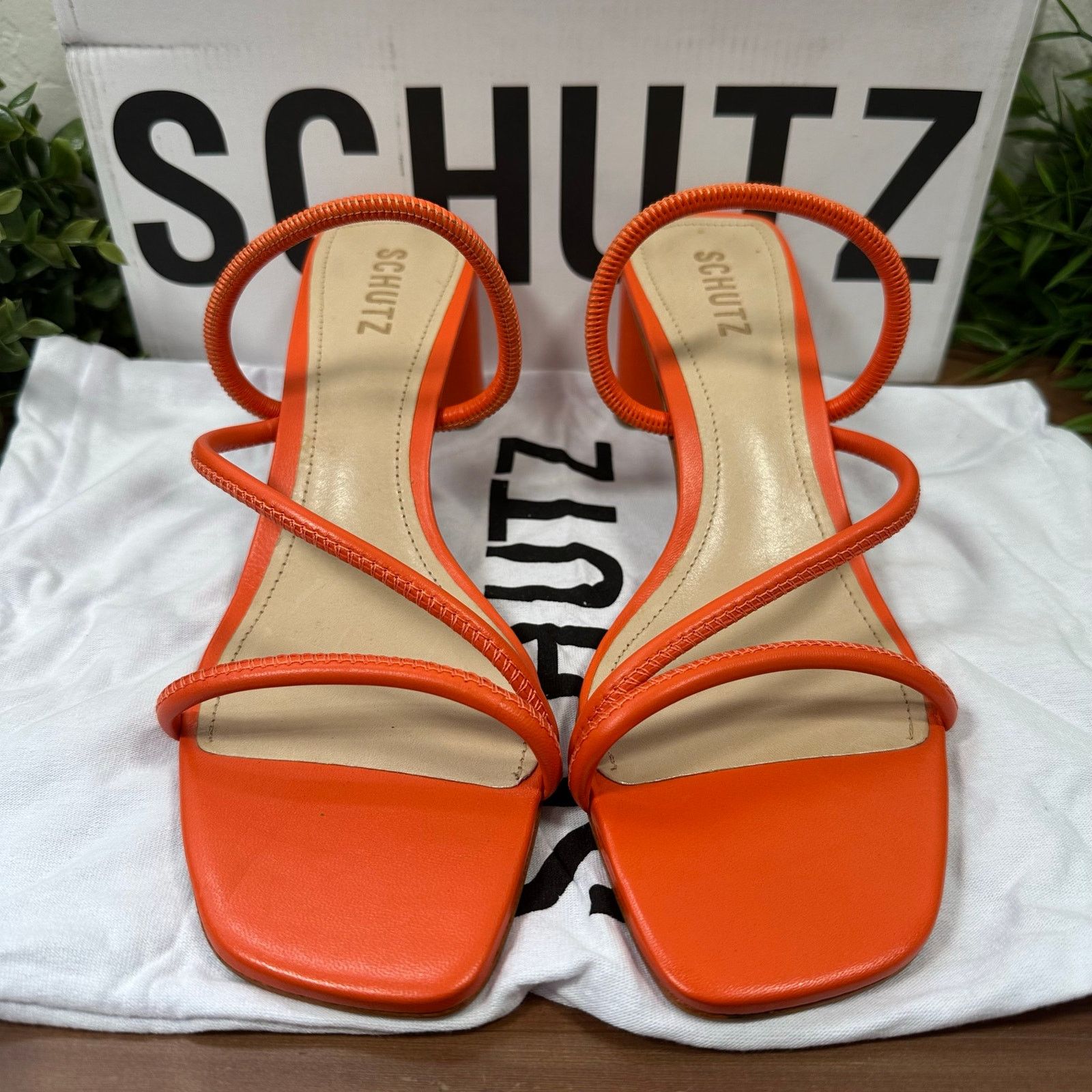 SCHUTZ Schutz Chessie Mid Leather Mid Heel Sandals Orange Size 8 Size US 8 / IT 38 - 4 Thumbnail