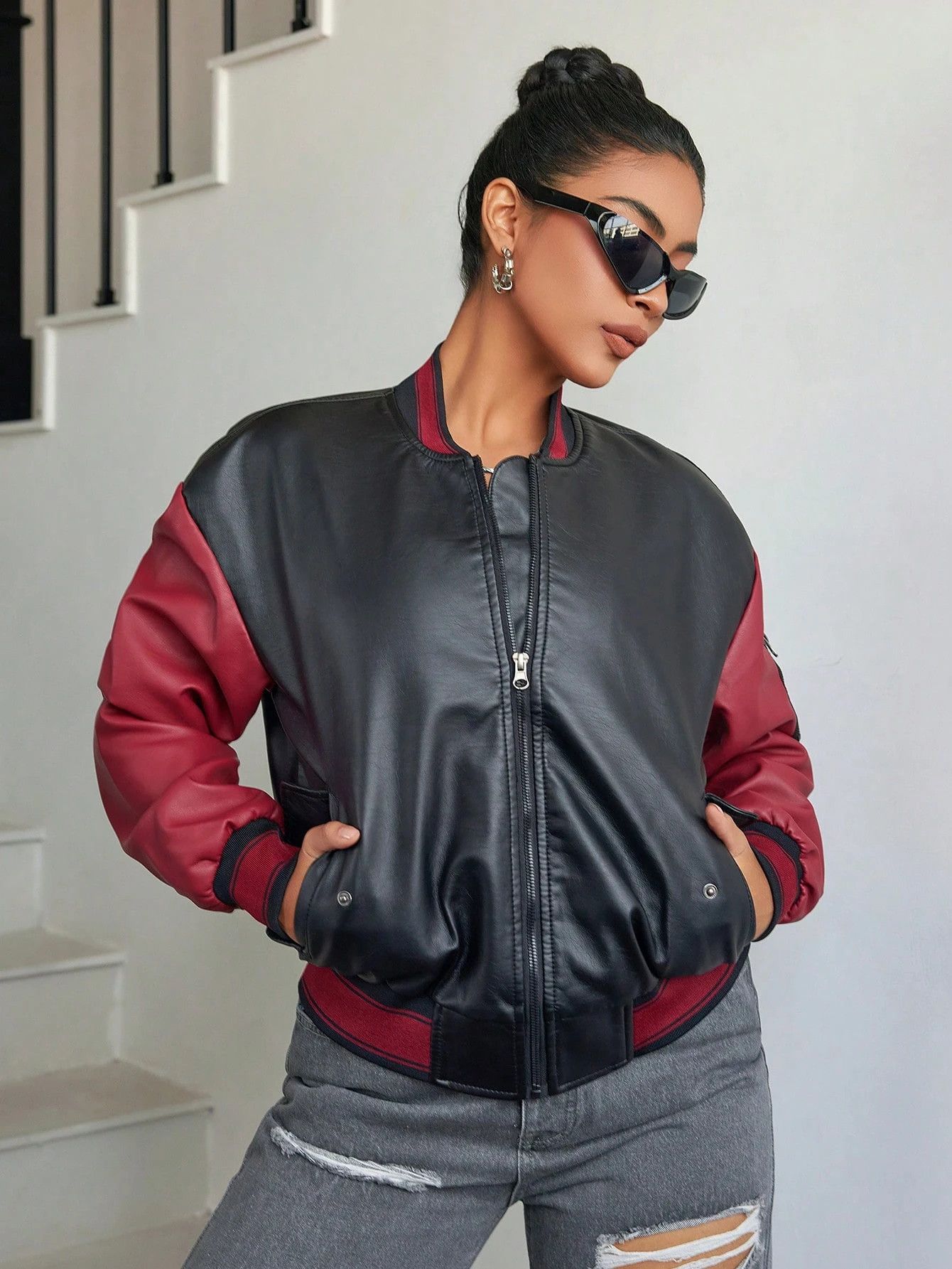 Other Women Black & Red Real Cowhide Leather Jacket Size S / US 4 / IT 40 - 5 Thumbnail