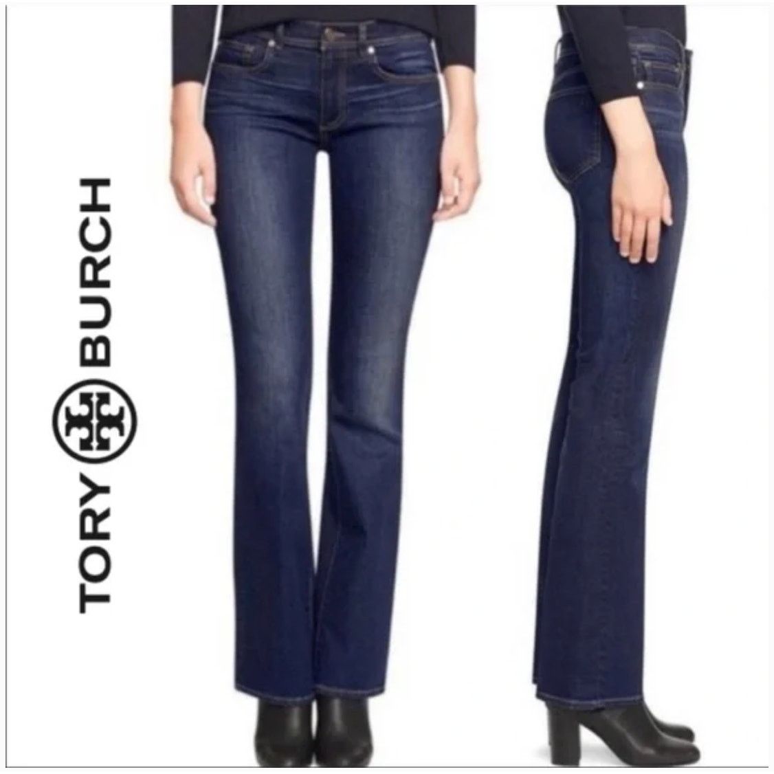 Tory Burch Tory Burch Classic Tory Boot Dark Wash Jeans 30 Size 30" / US 8 / IT 44 - 1 Thumbnail
