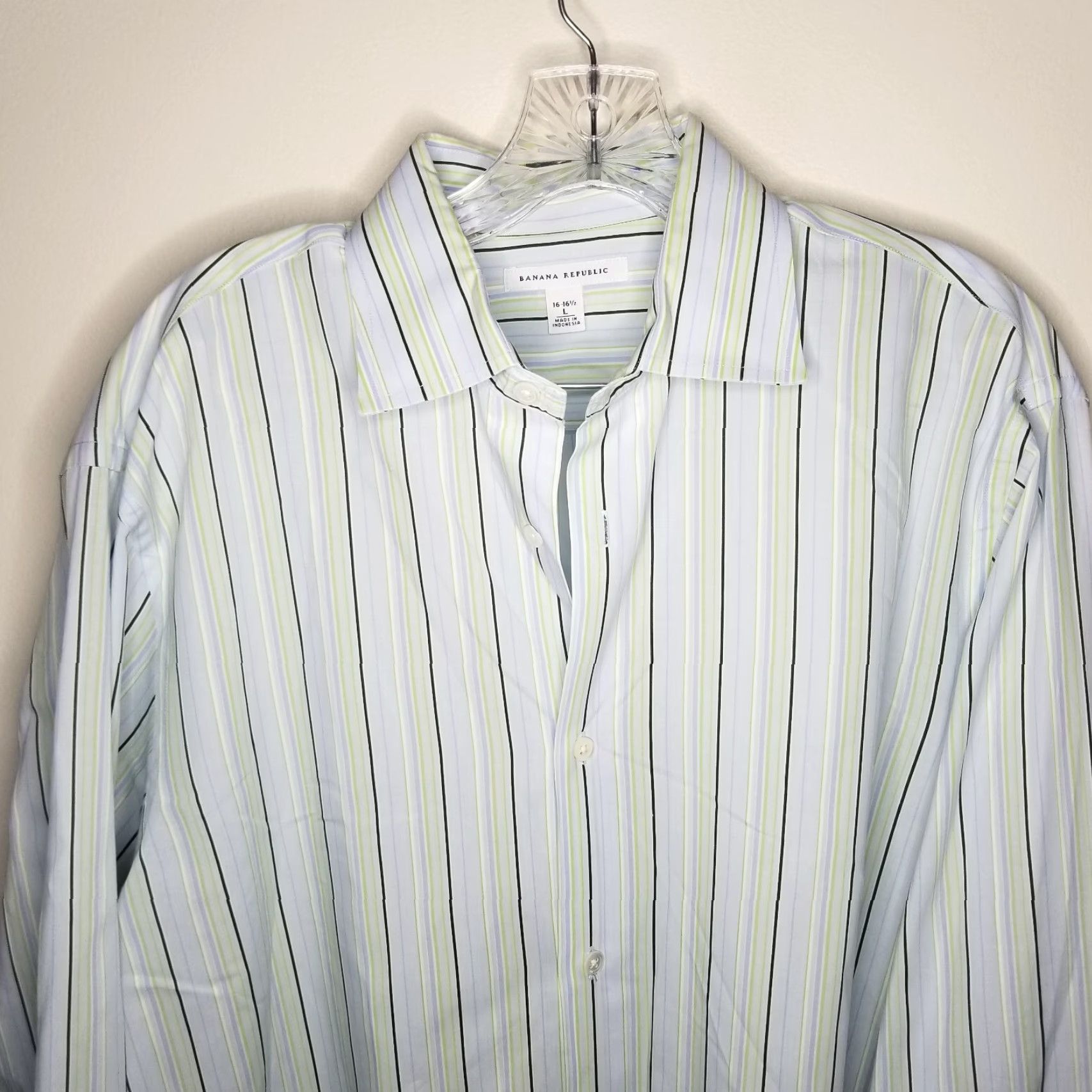 Banana Republic Banana Republic Dress Shirt Men L Blue Green Striped Long Sleeve Button-Down Shirt, Size L, Men’s Shirt Size 42R - 2 Thumbnail
