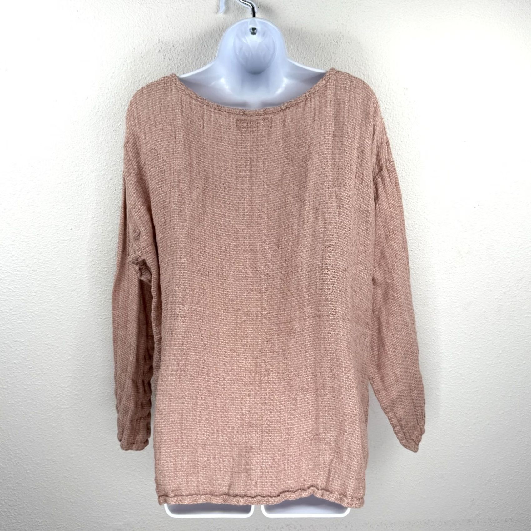 FLAX FLAX Blouse Shirt Oversize Linen Pink V-Neck Long Sleeve M Adult Womens 100% Linen Oversized Casual Bohemian 24" Pit to Pit 19" Sleeve 24" Length Size M / US 6-8 / IT 42-44 - 8 Thumbnail