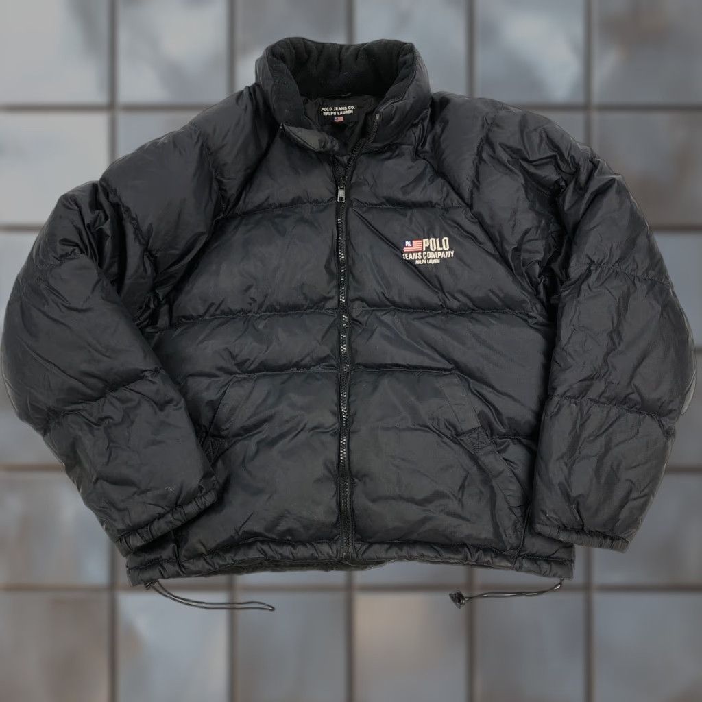 Ralph Lauren VINTAGE Ralph Lauren Puffer Jacket Polo Jeans Co Black L Down Filled Zip Velcro Stand-Up Collar Logo Quilted 90s Felt Men JACKET Size US L / EU 52-54 / 3 - 1 Thumbnail