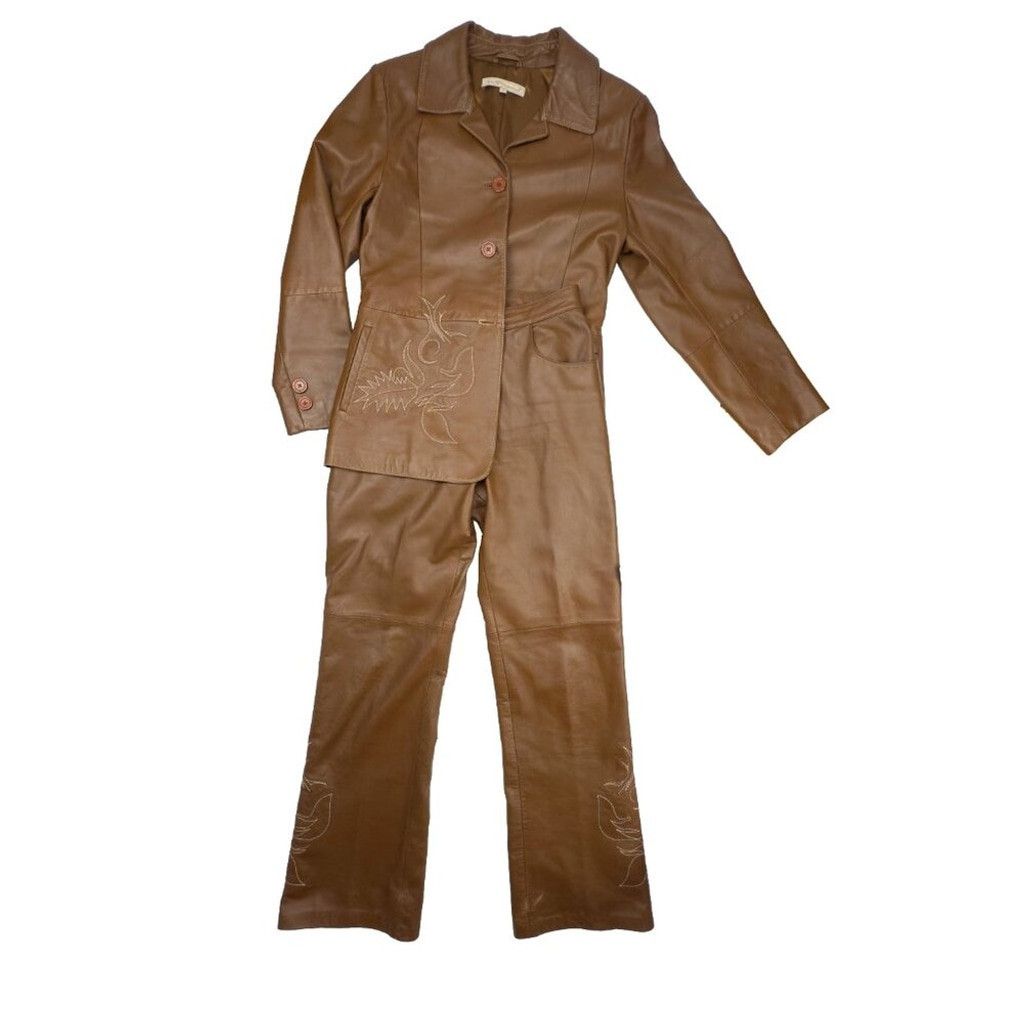Vintage VTG LEATHER Western Set Brown Blazer Jacket Pants sz 6 - 8 Size M / US 6-8 / IT 42-44 - 2 Thumbnail
