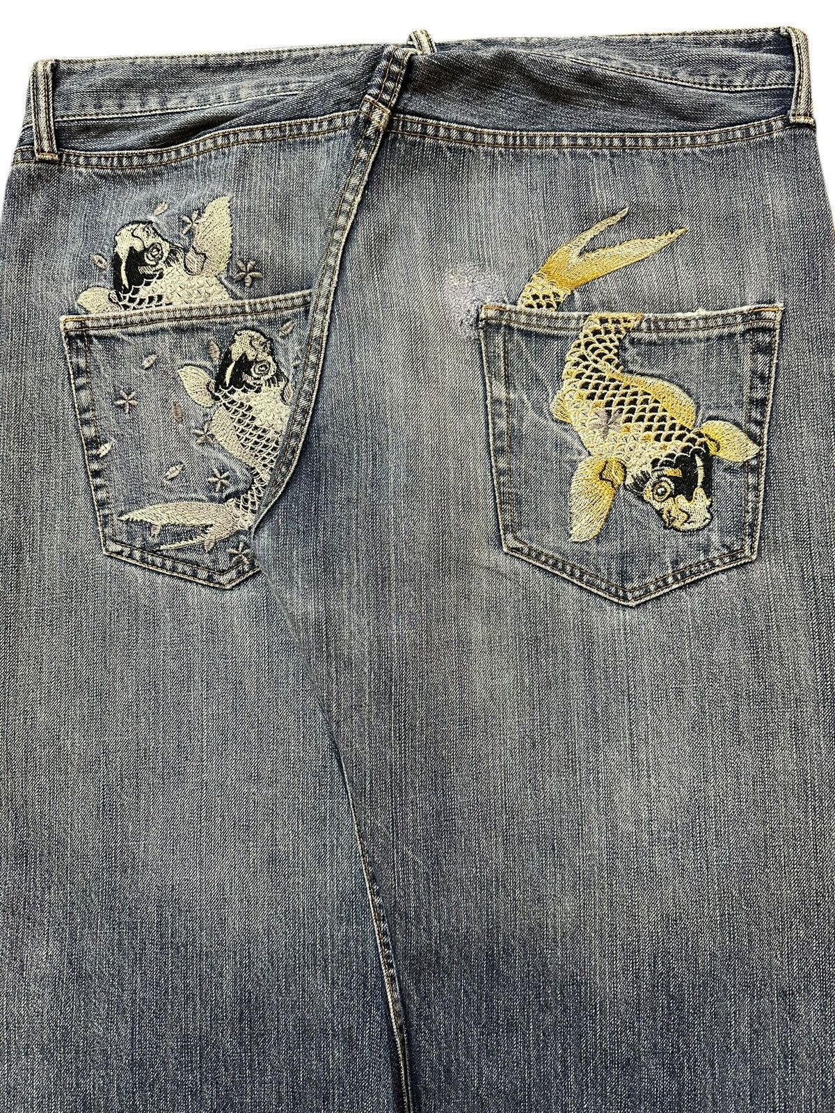 Kamakura Vintage Japanese Brand Sukajan Fish Koi Embroidered Jeans Size US 36 / EU 52 - 6 Thumbnail