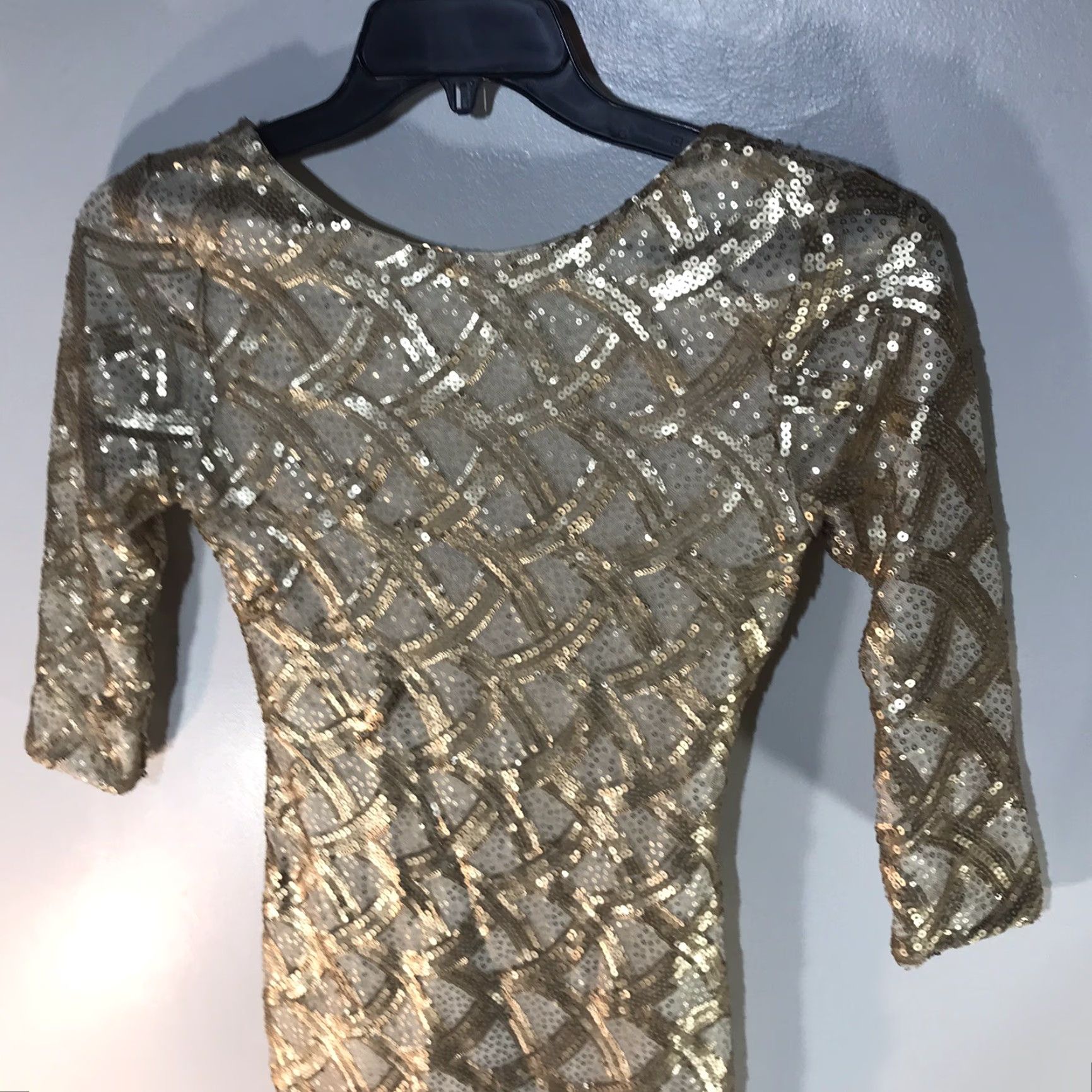 Vintage As You Wish Gold/Wht Sequin Covered 3/4 Sleeve Formal Dress Womens Size M Size M / US 6-8 / IT 42-44 - 2 Thumbnail