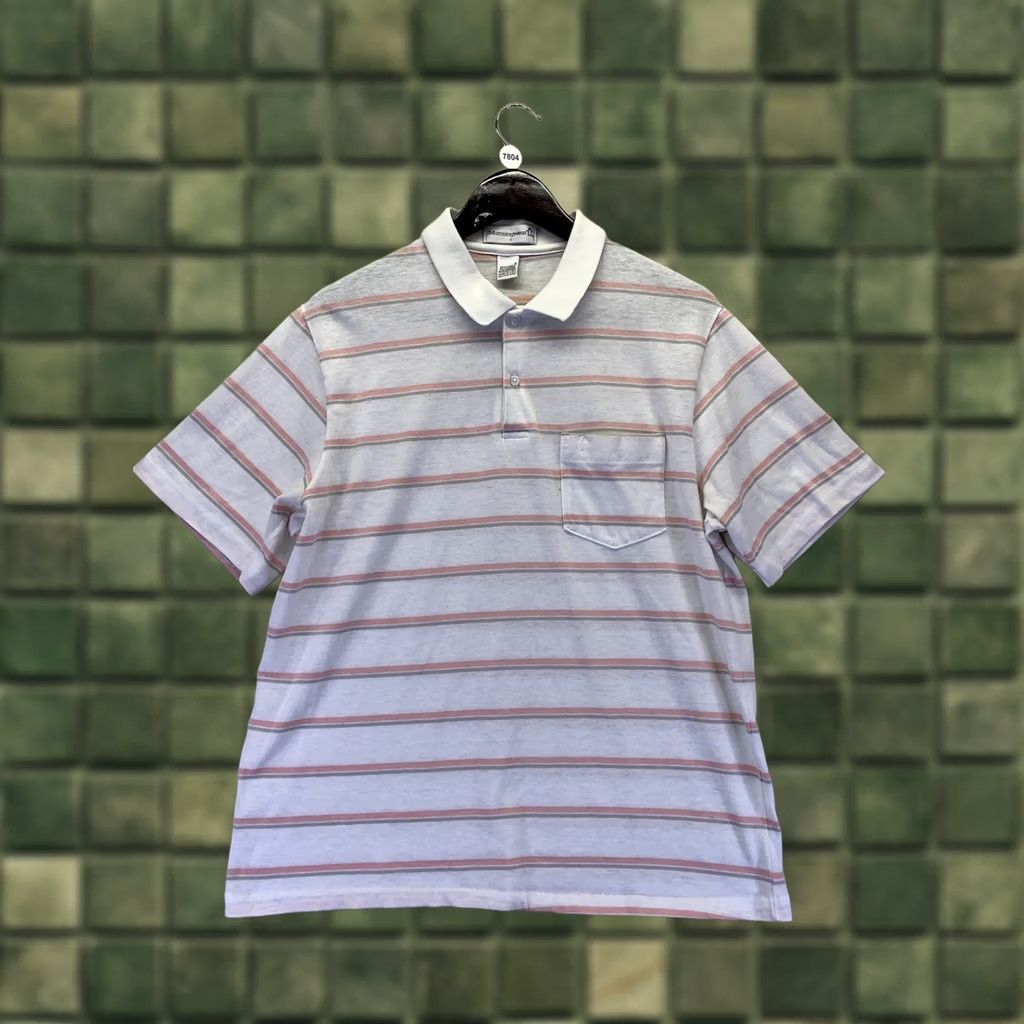 Vintage VINTAGE Munsingwear Polo Shirt Mens Large 1980-90s White Pink Gray Short Sleeve Cotton Blend Shirt Men L Size US L / EU 52-54 / 3 - 1 Thumbnail
