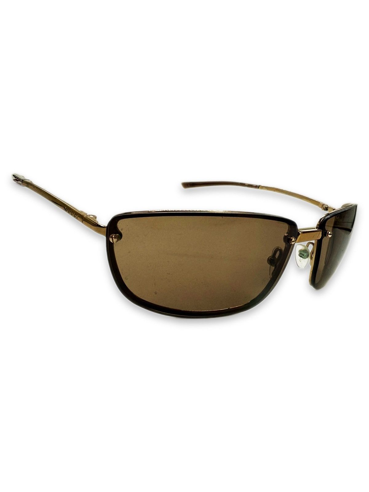 image of Gucci Rimless Warm Tint Spellout Logo Sunglasses in Yellow, Men's