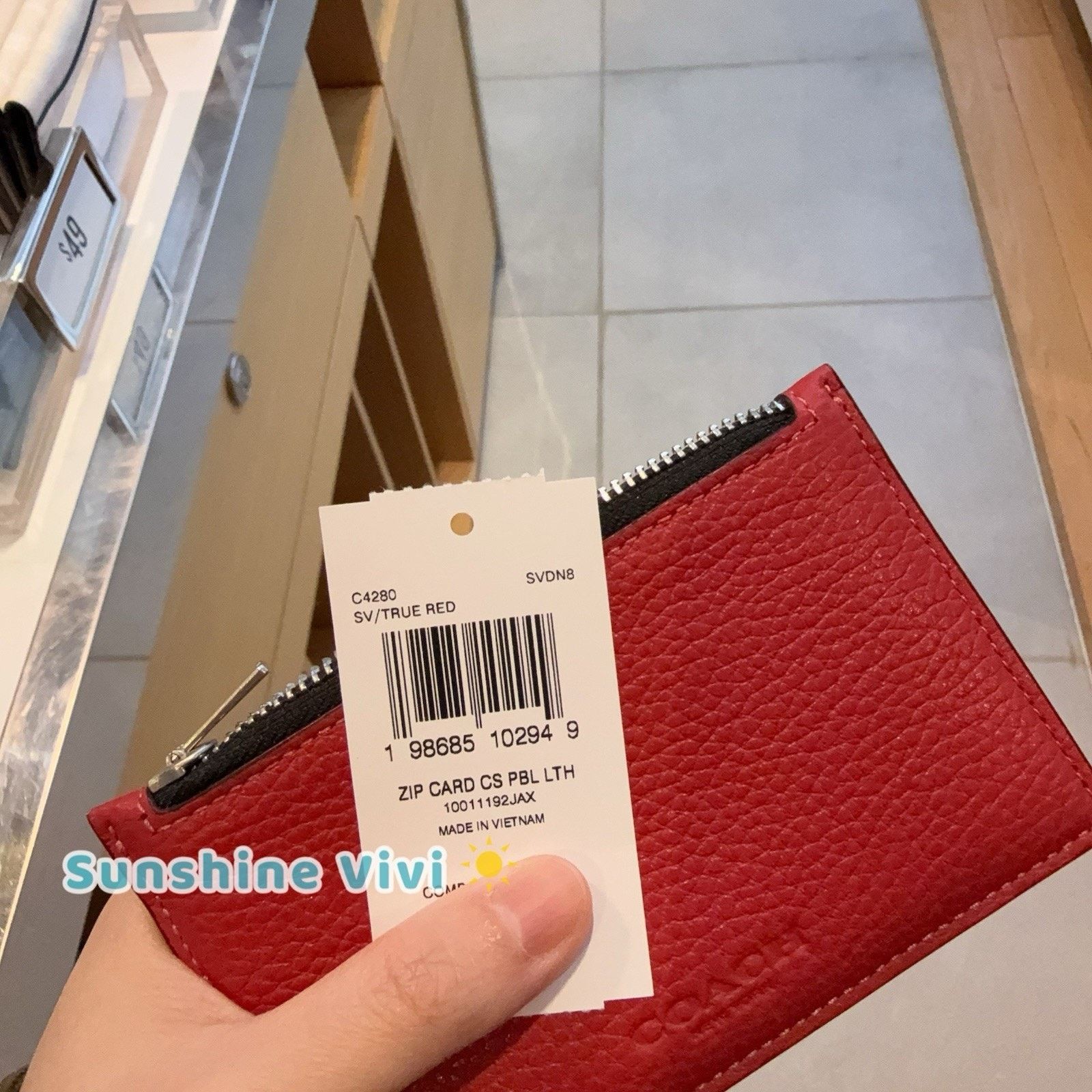 Coach NWT Coach Zip Card Case C4280 Silver True Red Pebble Leather Size ONE SIZE - 3 Thumbnail