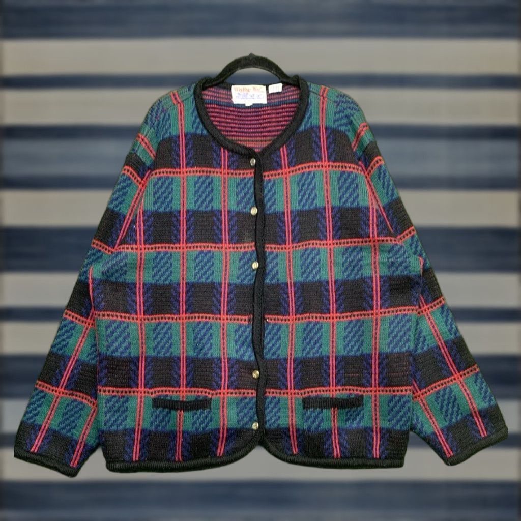 Vintage VINTAGE Tally Ho Cardigan Sweater Women 2XL Green Plaid Heavyweight Wool Button Up Cardigan 1990s Womens Size XXL / US 16-18 / IT 52-54 - 1 Thumbnail