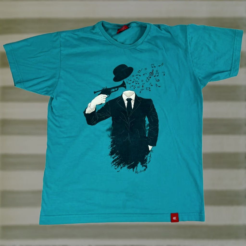 Vintage Eikeel T-Shirt M Unisex Adults Crew Neck Short Sleeve Teal Graphic Print Casual Shirt Size US M / EU 48-50 / 2 - 1 Thumbnail