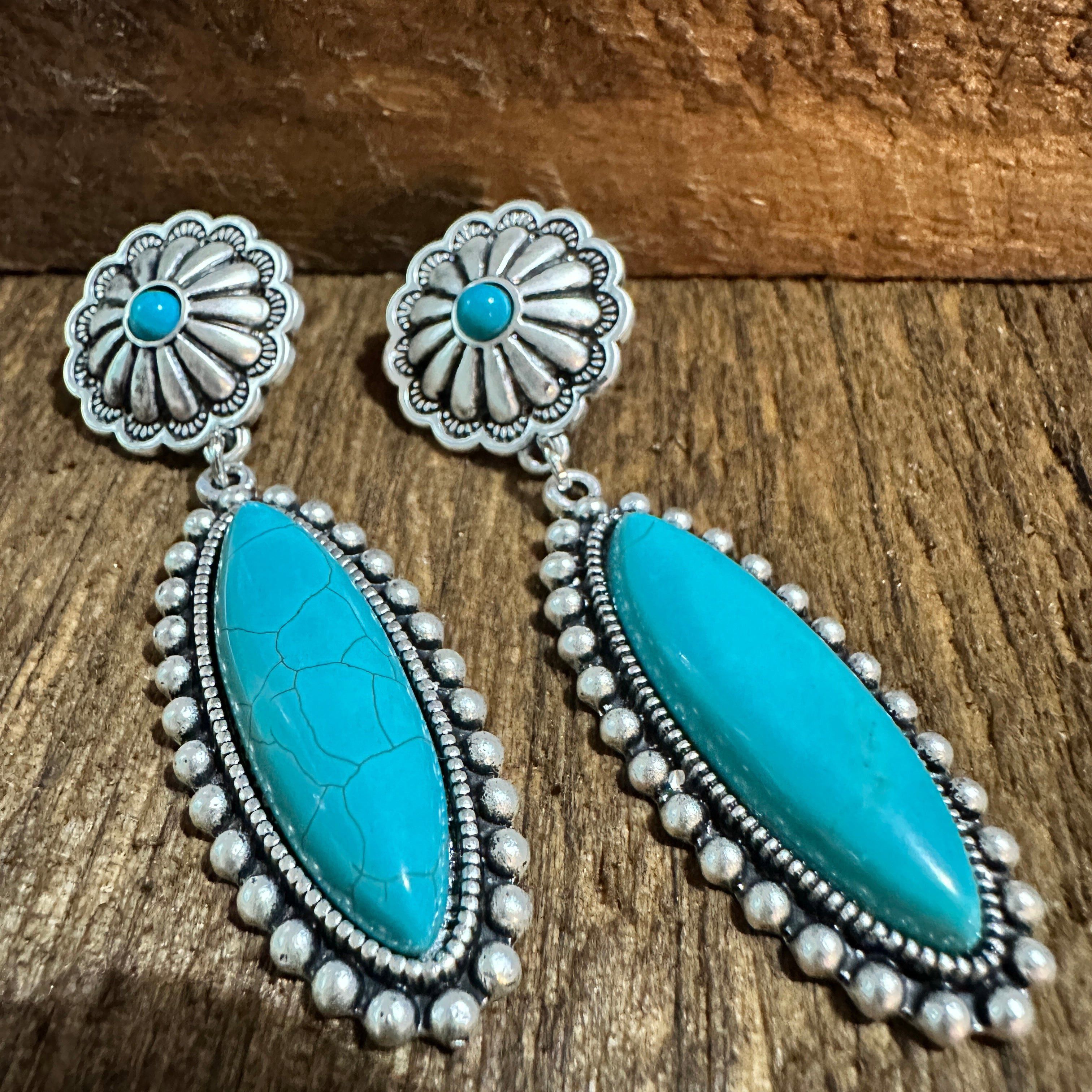 Other Turquoise Concho Stud Drop Earrings, Native American Design, Size ONE SIZE - 6 Thumbnail