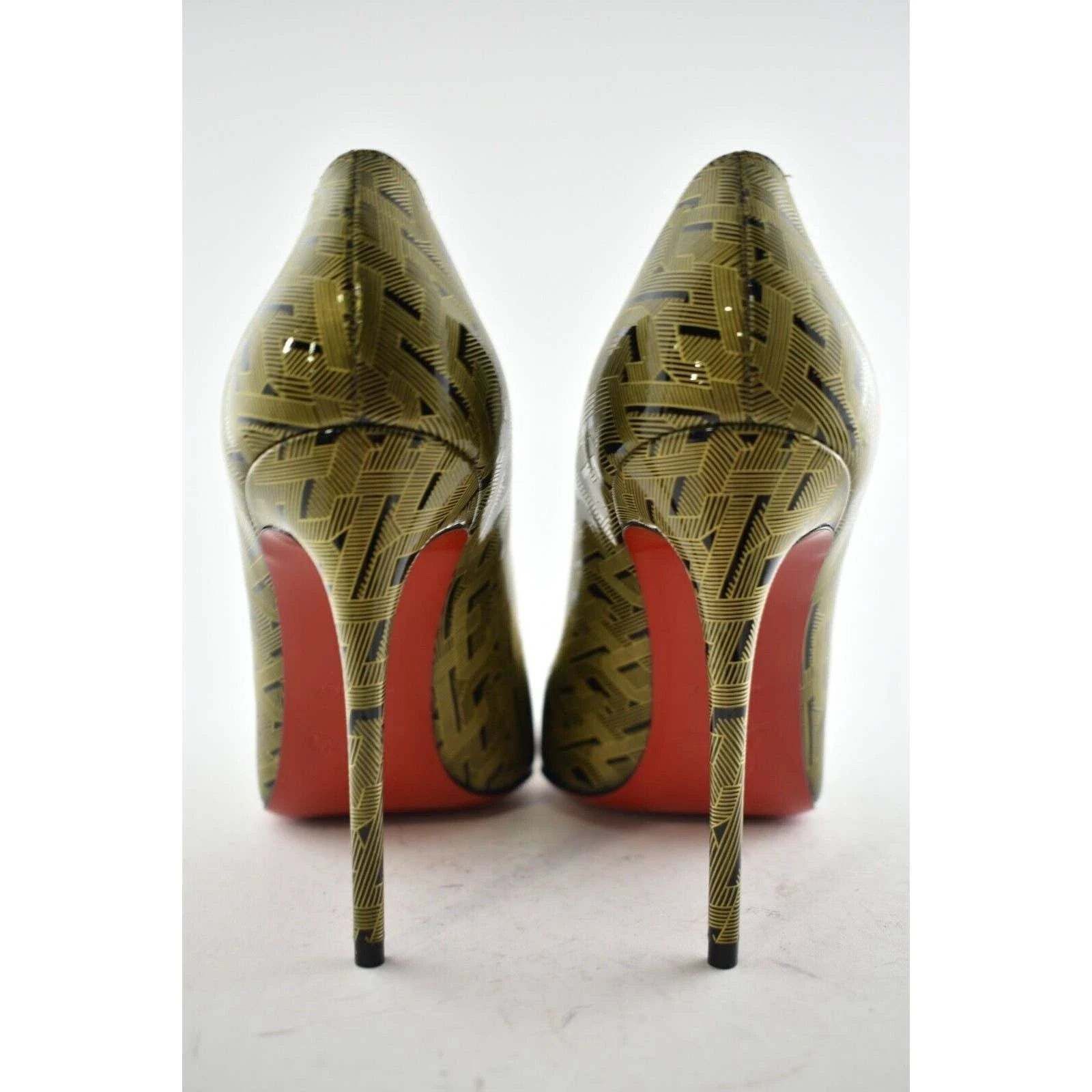 Christian Louboutin Pigalle Follies 100 Patent Black Gold CL Heel Pump Shoe 40 Size US 10 / IT 40 - 8 Thumbnail