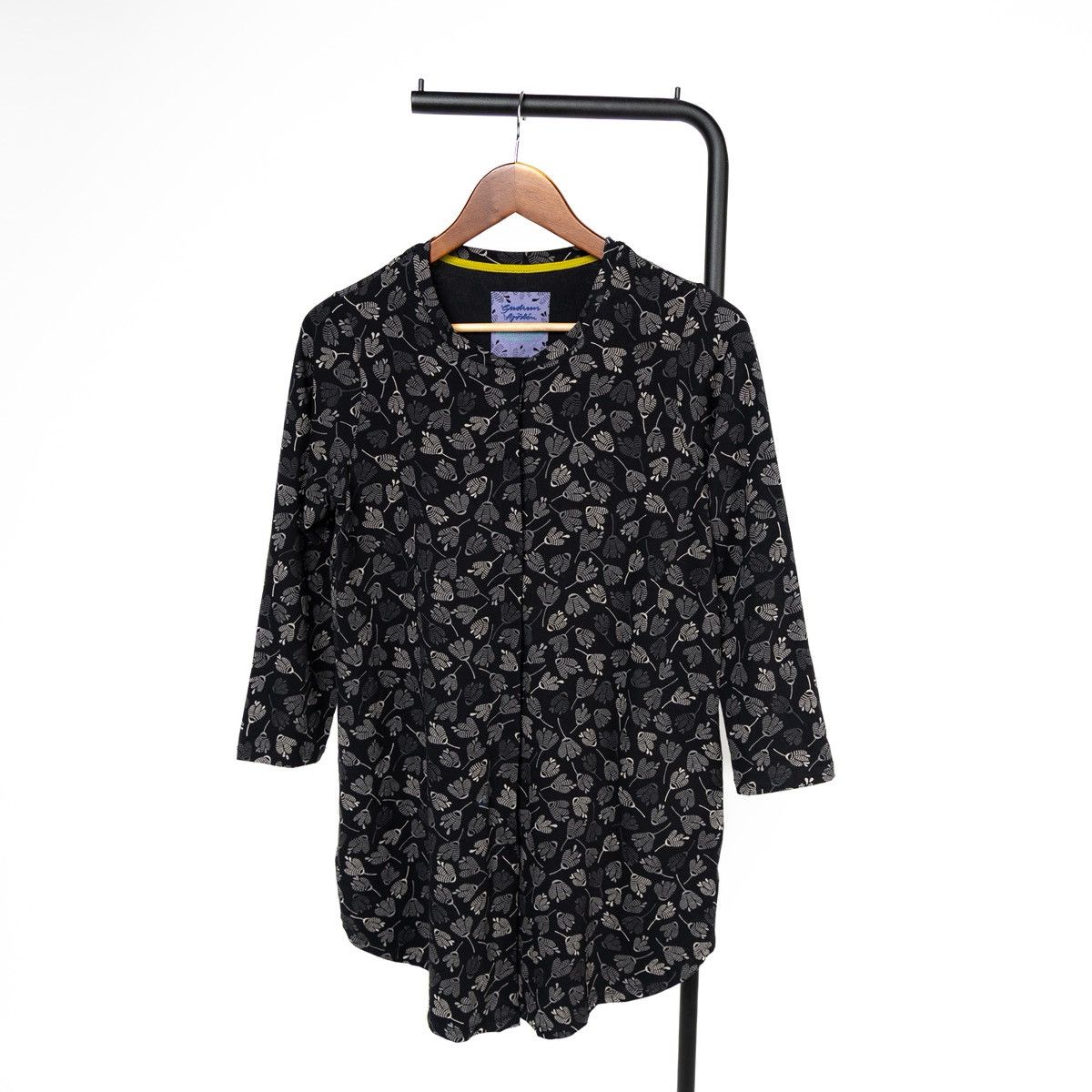 Gudrun Sjoden Gudrun Sjoden Women Floral Tunic Top Black Button 3/4 Sleeve Size S / US 4 / IT 40 - 1 Thumbnail