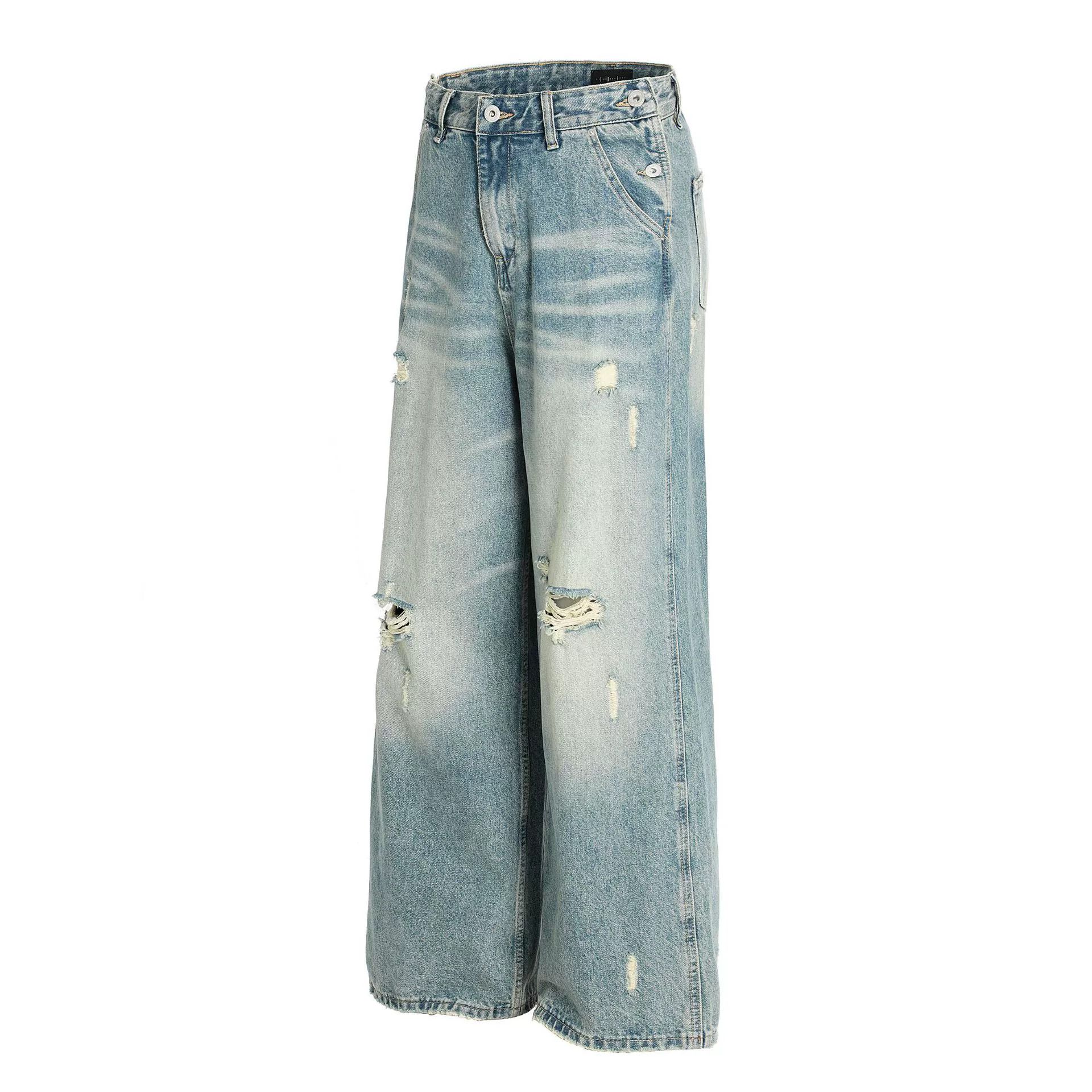 Vintage Men's loose casual wide-leg straight blue ripped jeans Size US 32 / EU 48 - 2 Thumbnail