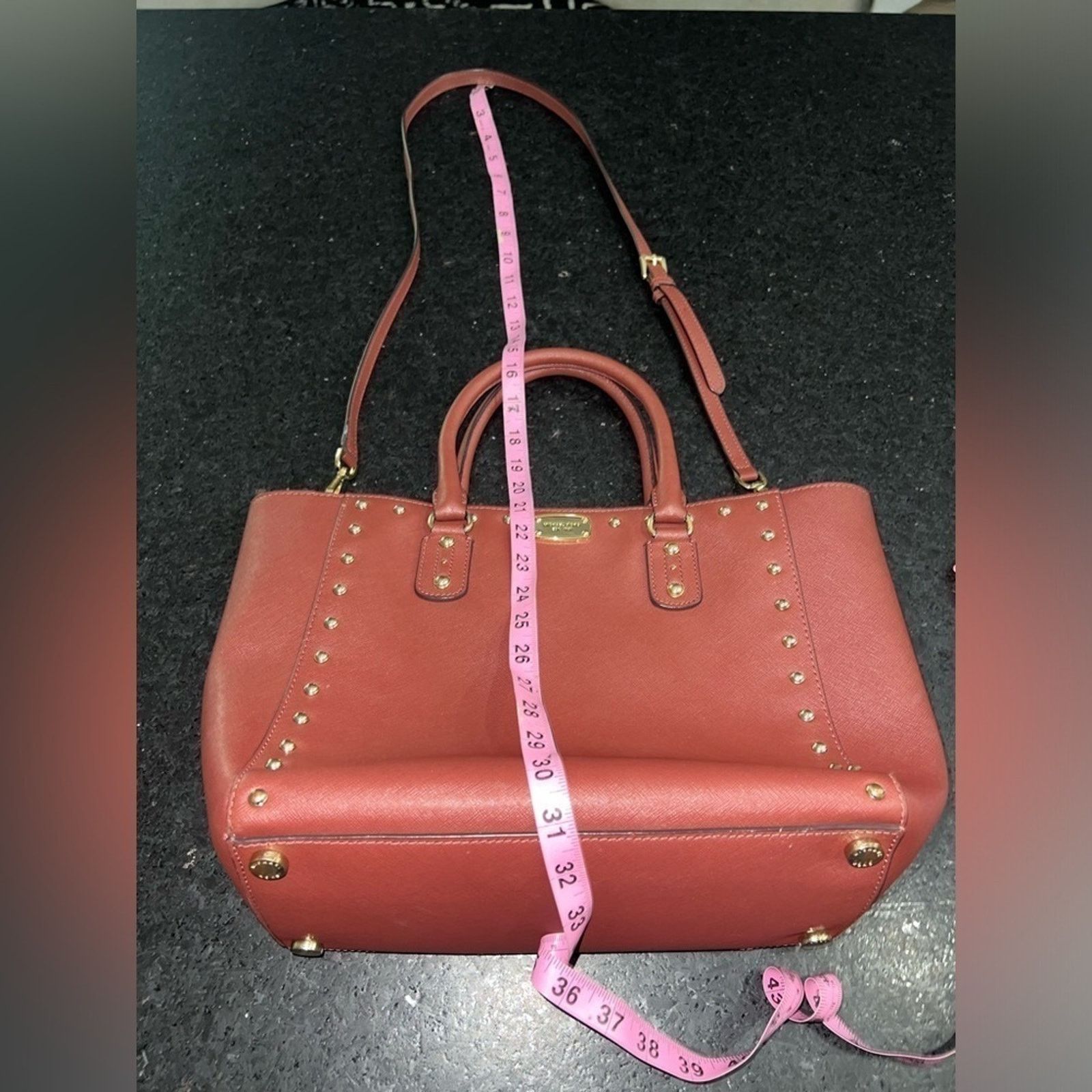 Michael Kors MICHAEL KORS Selma BROWN WINE RED Studded Saffiano Bag Size ONE SIZE - 15 Thumbnail