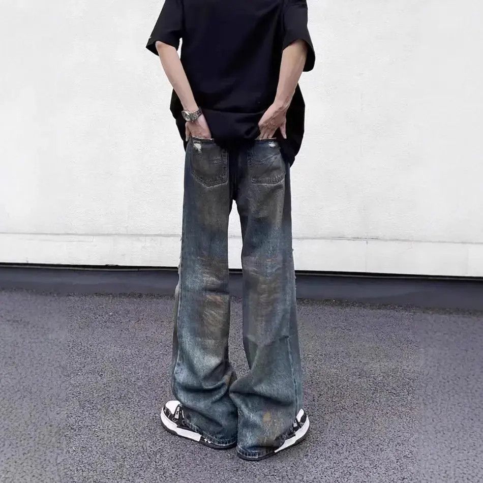 Japanese Brand Retro loose straight leg ripped jeans Size US 32 / EU 48 - 4 Thumbnail
