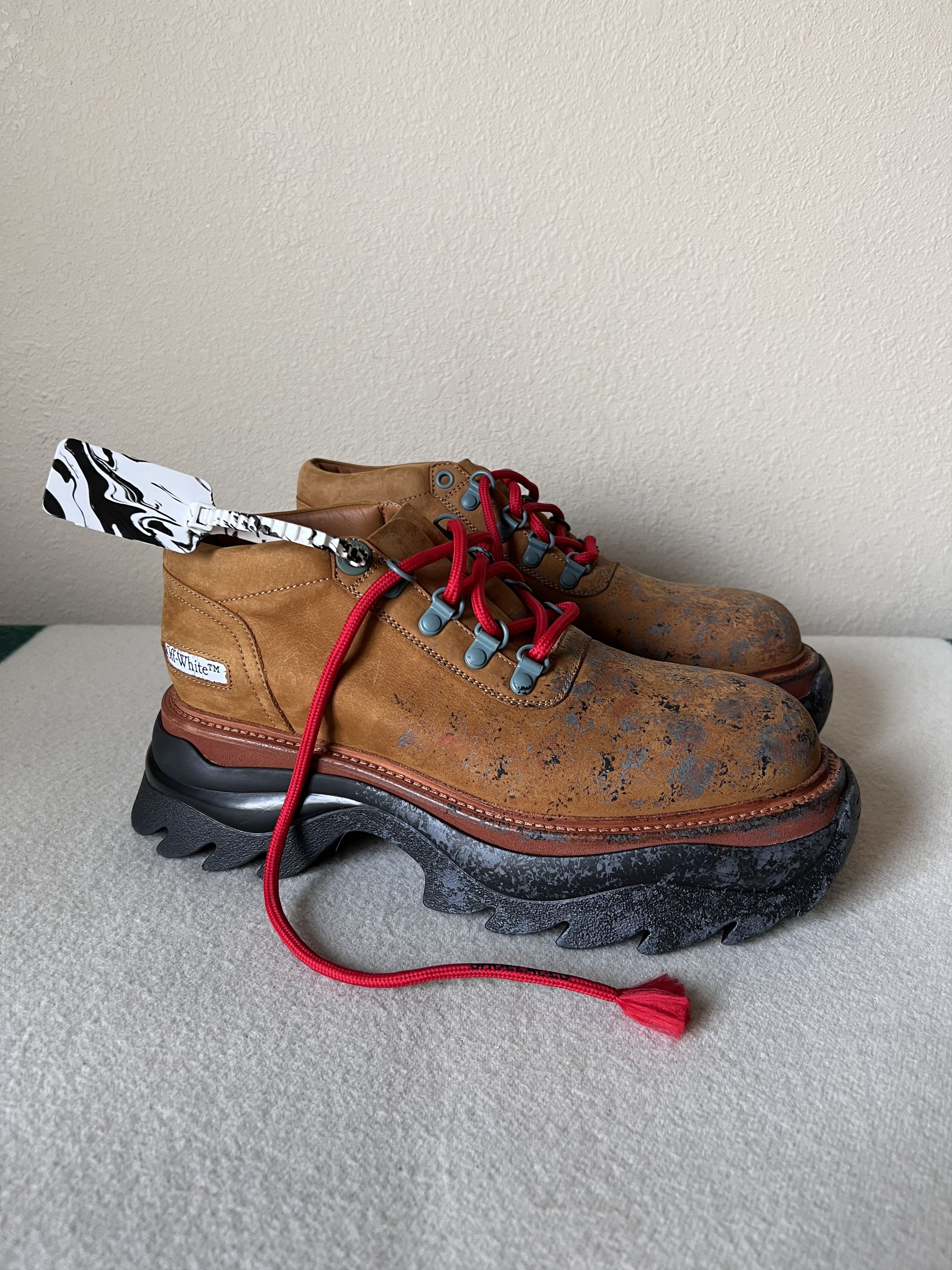 image of Off White Chunky Ridged Sole Low Top Boots In Brown, Men's (Size 8)