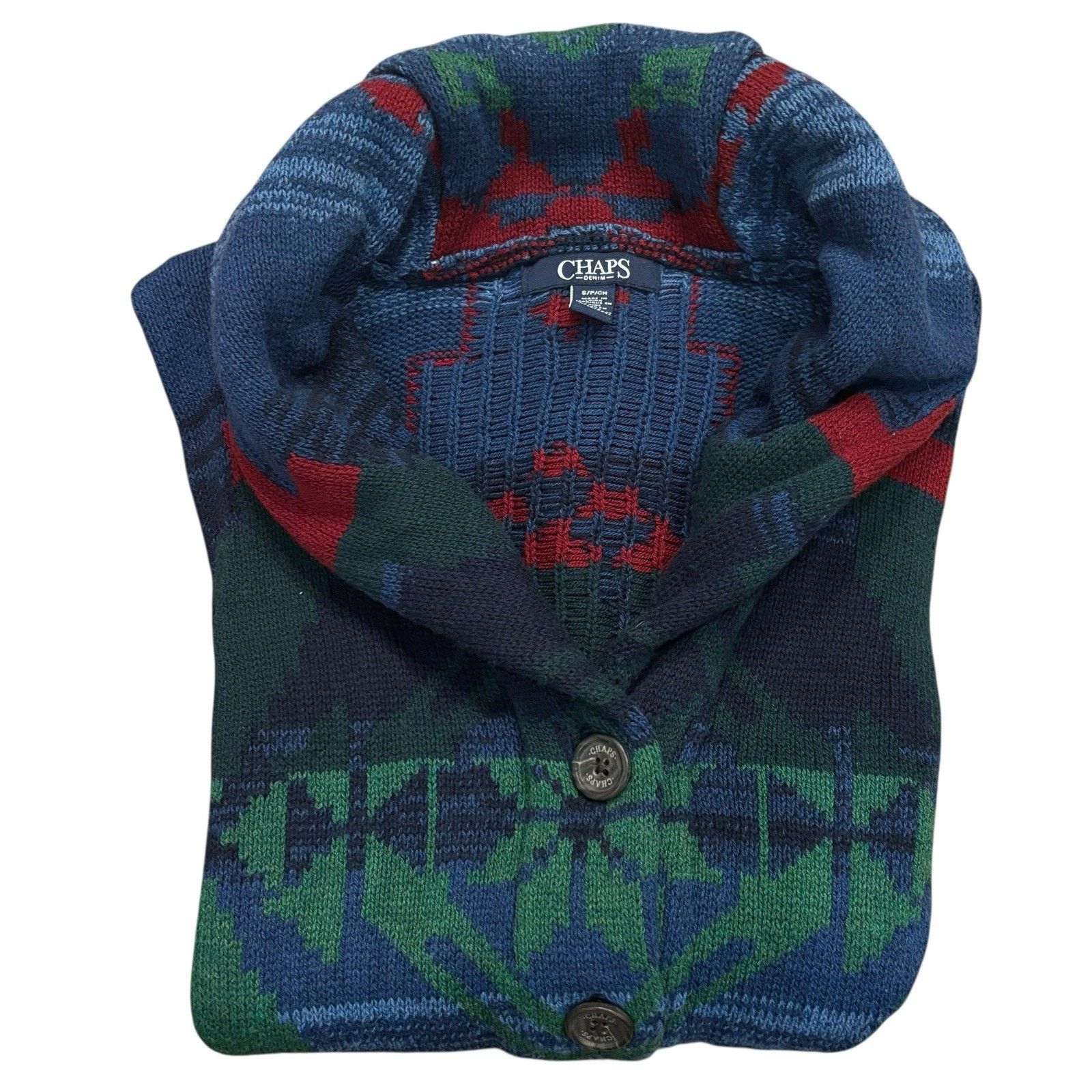 Chaps Vintage Chaps Denim Shawl Collar Aztec Sweater Vest Small Size S / US 4 / IT 40 - 3 Thumbnail