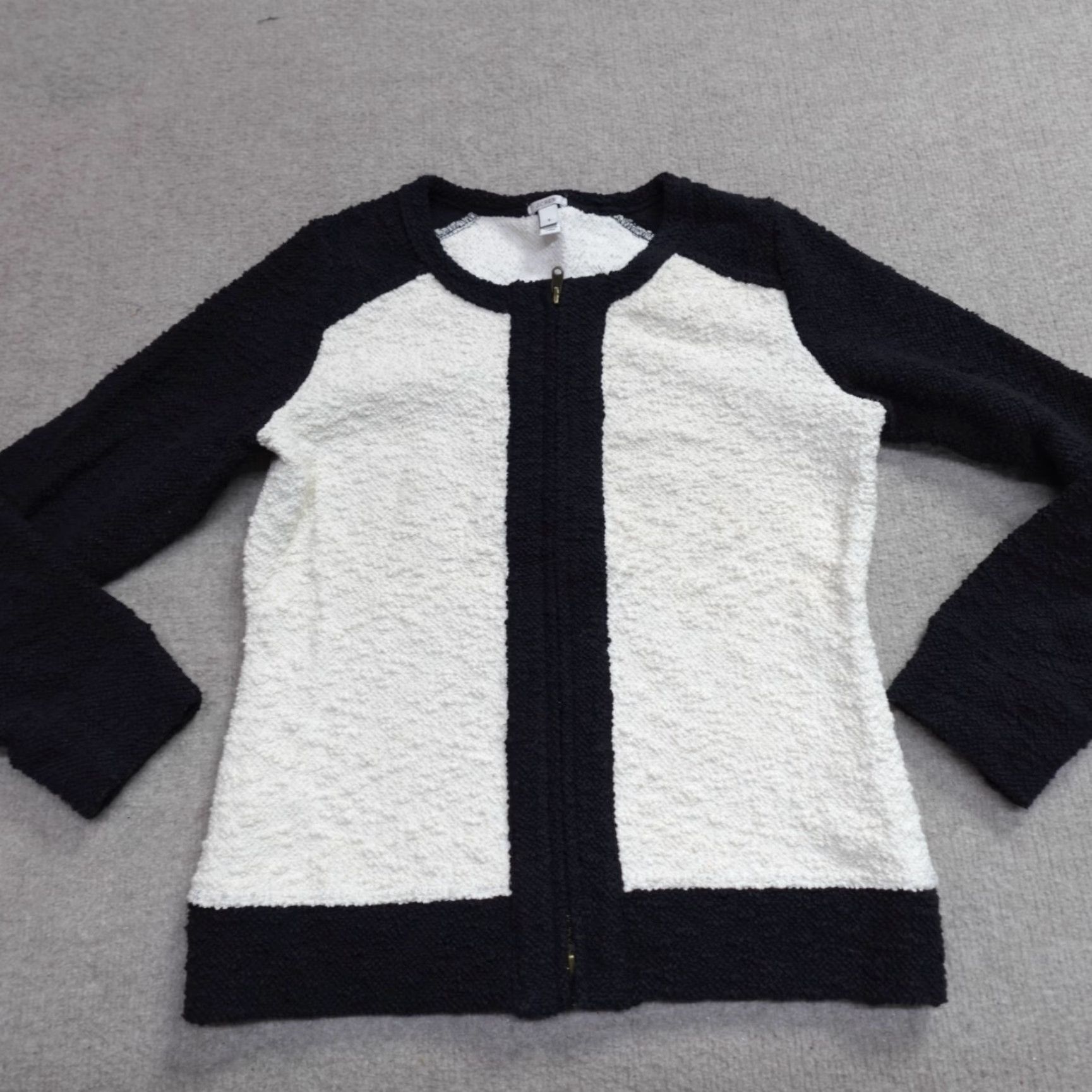 J.Crew J.Crew Womens Jacket Small Ivory Black Raglan Full Zip Boucle Shirt Womens Short Coat TWEED Size S / US 4 / IT 40 - 3 Thumbnail