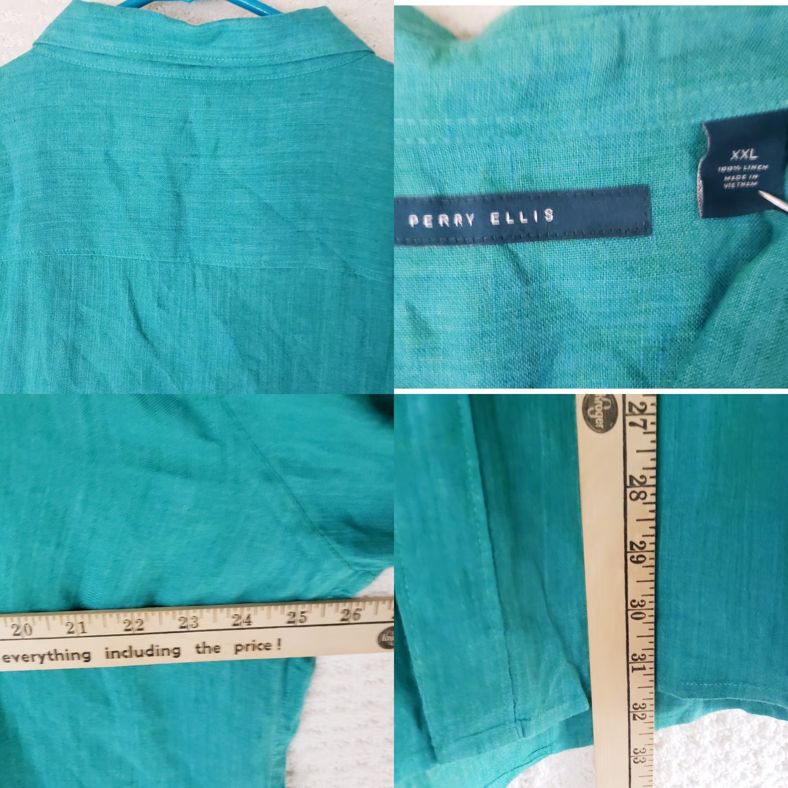 Perry Ellis Perry Ellis Linen Shirt Teal Men's XXL Short Sleeve Button Front Casual Size US XXL / EU 58 / 5 - 8 Thumbnail