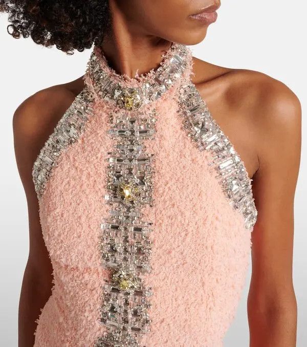 Balmain o1s1wg110725 Embellished Halterneck Minidress in Pink Size XL / US 12-14 / IT 48-50 - 4 Thumbnail