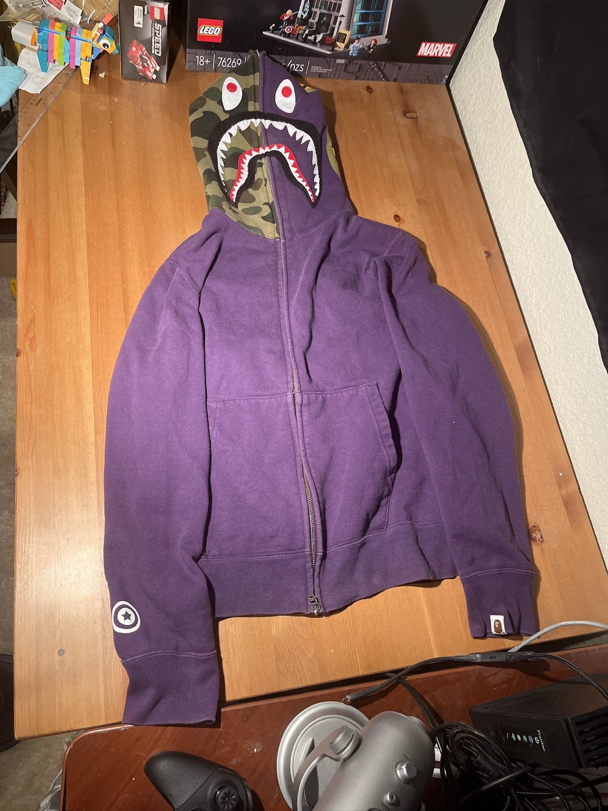 Bape Bape Half Green Camo Shark Full Zip Up Hoodie Size US M / EU 48-50 / 2 - 1 Thumbnail