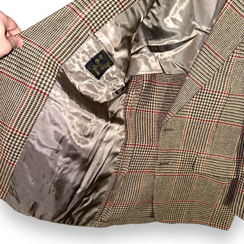 Oxxford Clothes Oxford Shop Custom Tan & Red Windowpane Tweed Sport Coat 40R Size 40R - 3 Thumbnail