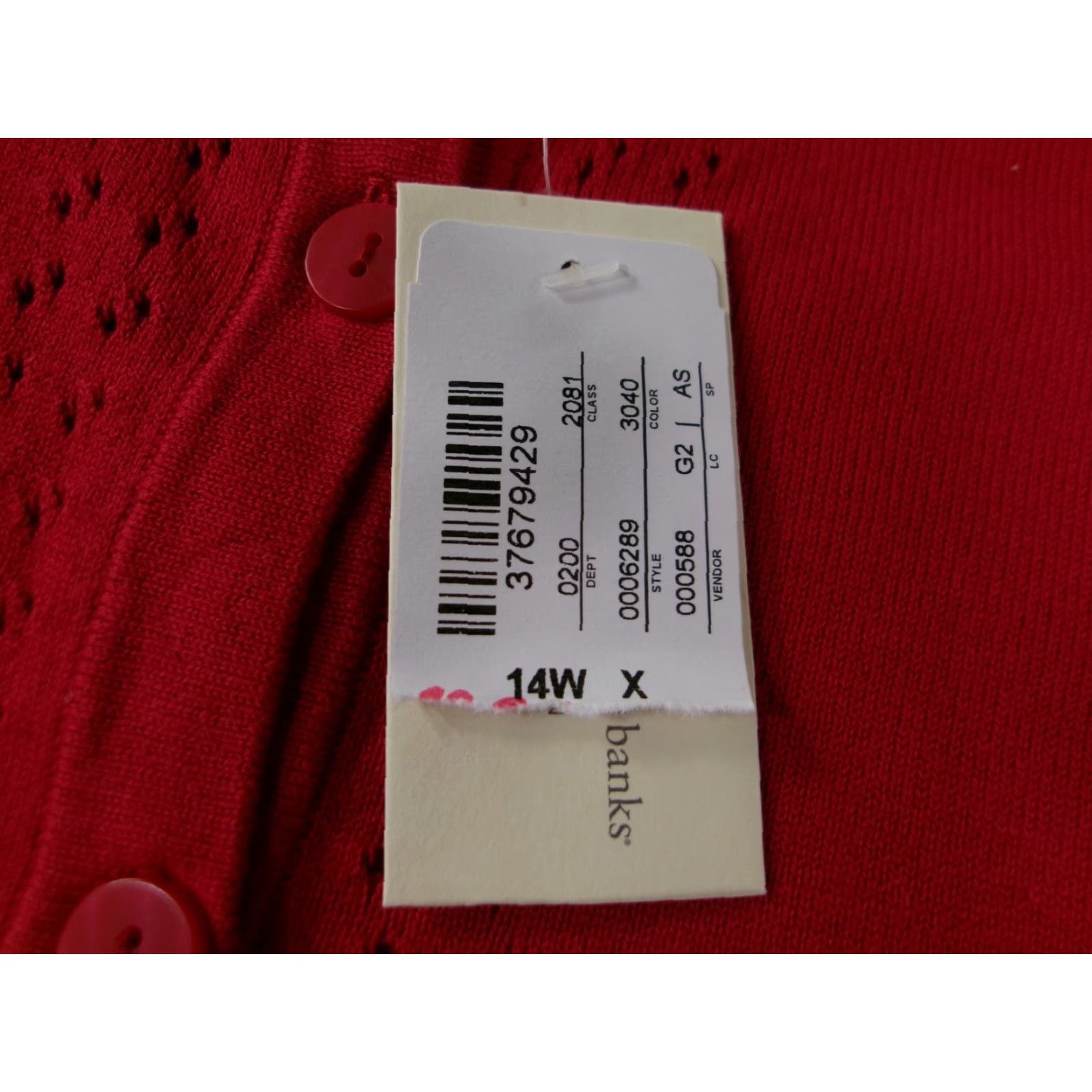 Vintage CJ Christopher Banks Blouse Shirt Woman 0X Red Button Front 3/4 Sleeve Boat Neck Plus Size Casual Business 90s Classic Preppy Womens Size XL / US 12-14 / IT 48-50 - 4 Thumbnail