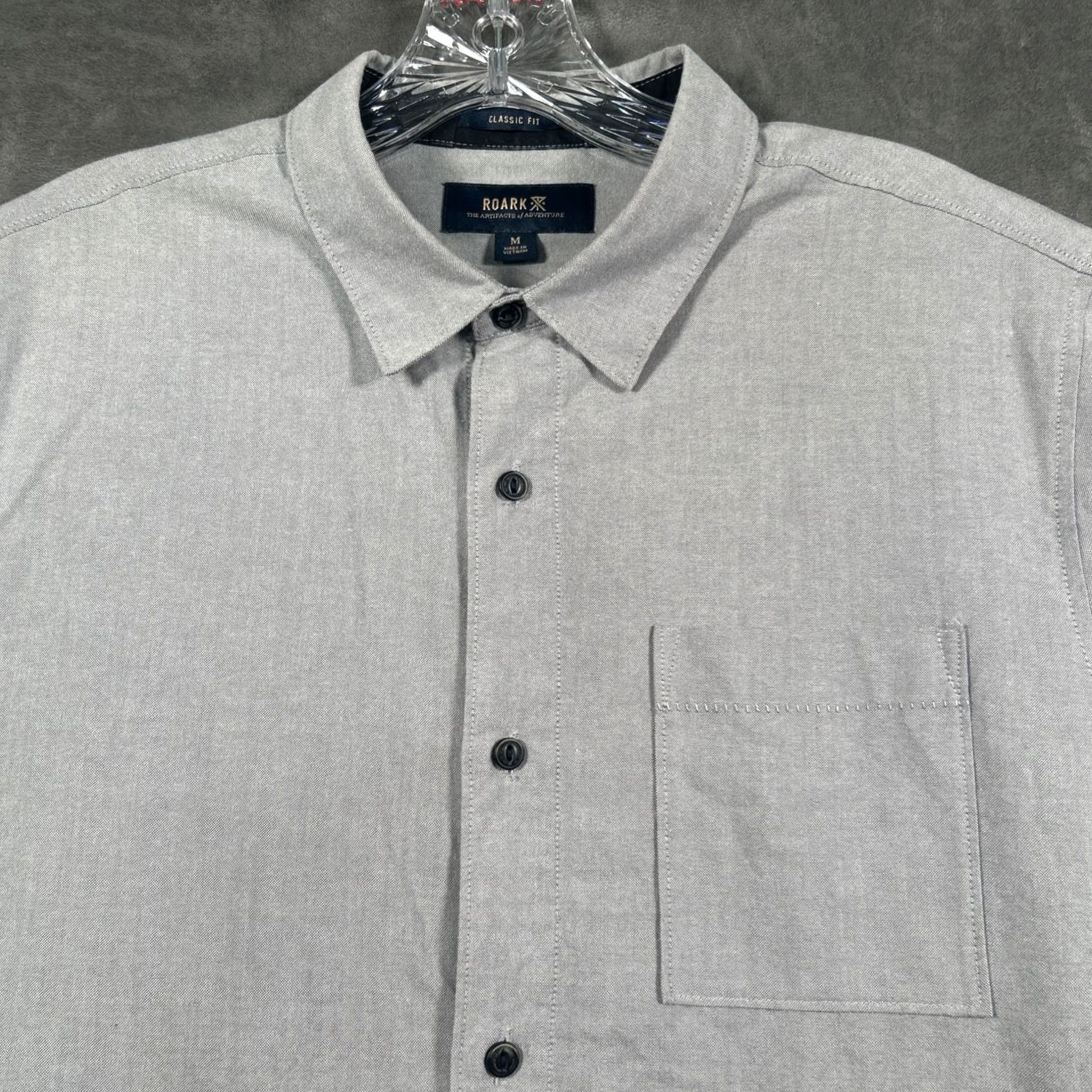 Roark ROARK Shirt Mens M Gray Classic Fit Button Up Casual Short Sleeve Organic Cotton Size US M / EU 48-50 / 2 - 2 Thumbnail