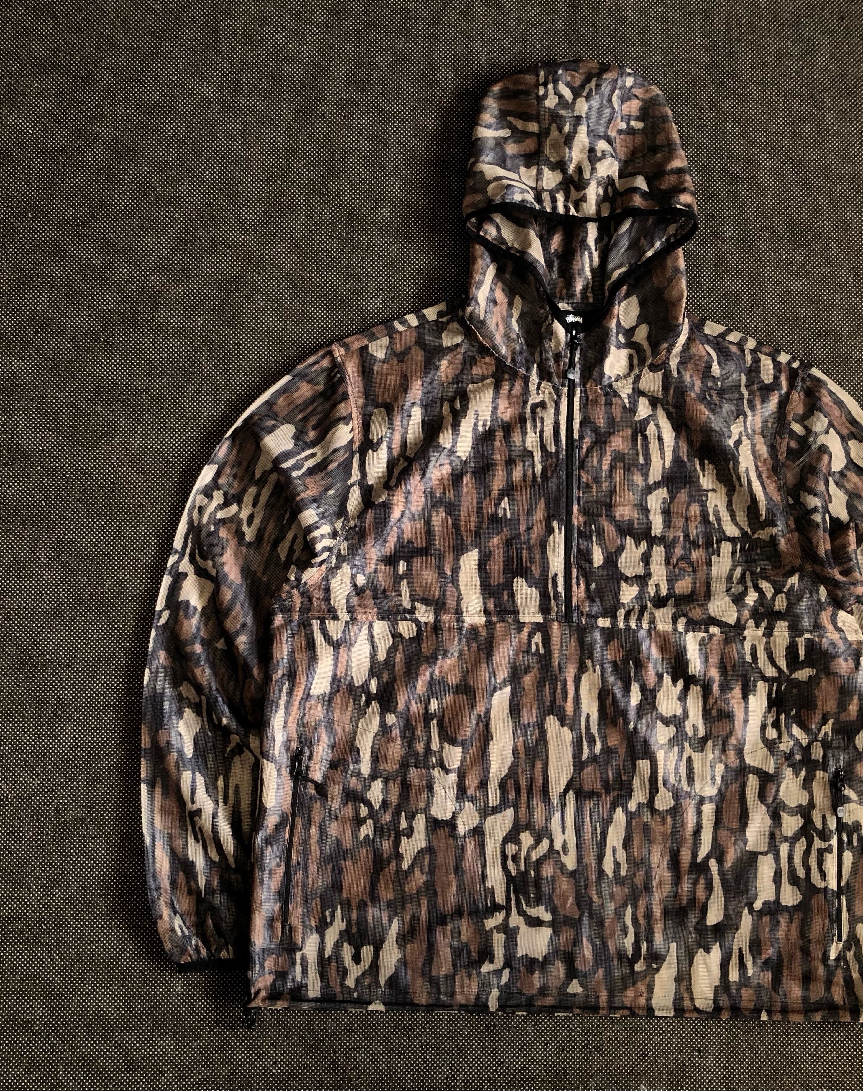 Stussy RARE🔥SS19 TREE BARK CAMO POLY-MESH 1/2 ZIP PULLOVER Size US XL / EU 56 / 4 - 9 Thumbnail