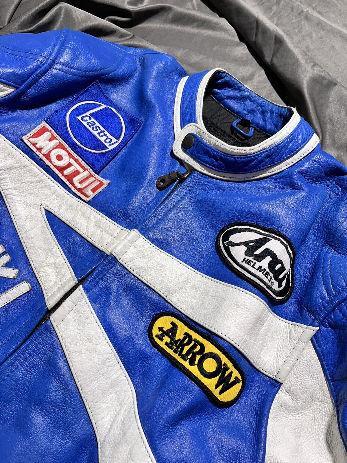 Japanese Brand Vintage Suzuki racing MOTO suit big multi Logo real leather Size US XL / EU 56 / 4 - 12 Thumbnail