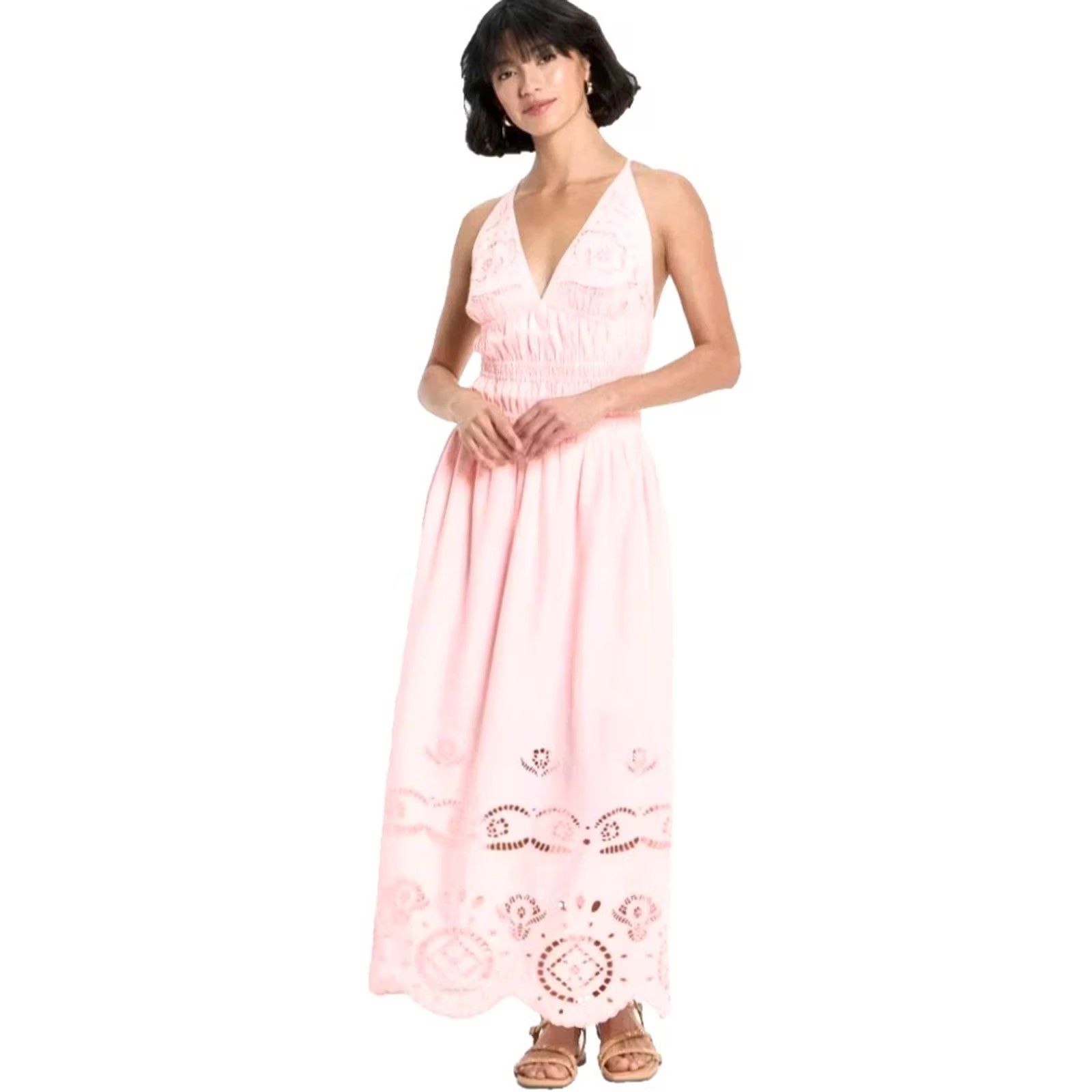 Vintage Future Collective Dress Sun Midi Tank NWT 4X Pink Cotton Embroidered Sleeveless V-Neck Sundress Women's Girls? Size XXL / US 16-18 / IT 52-54 - 2 Thumbnail