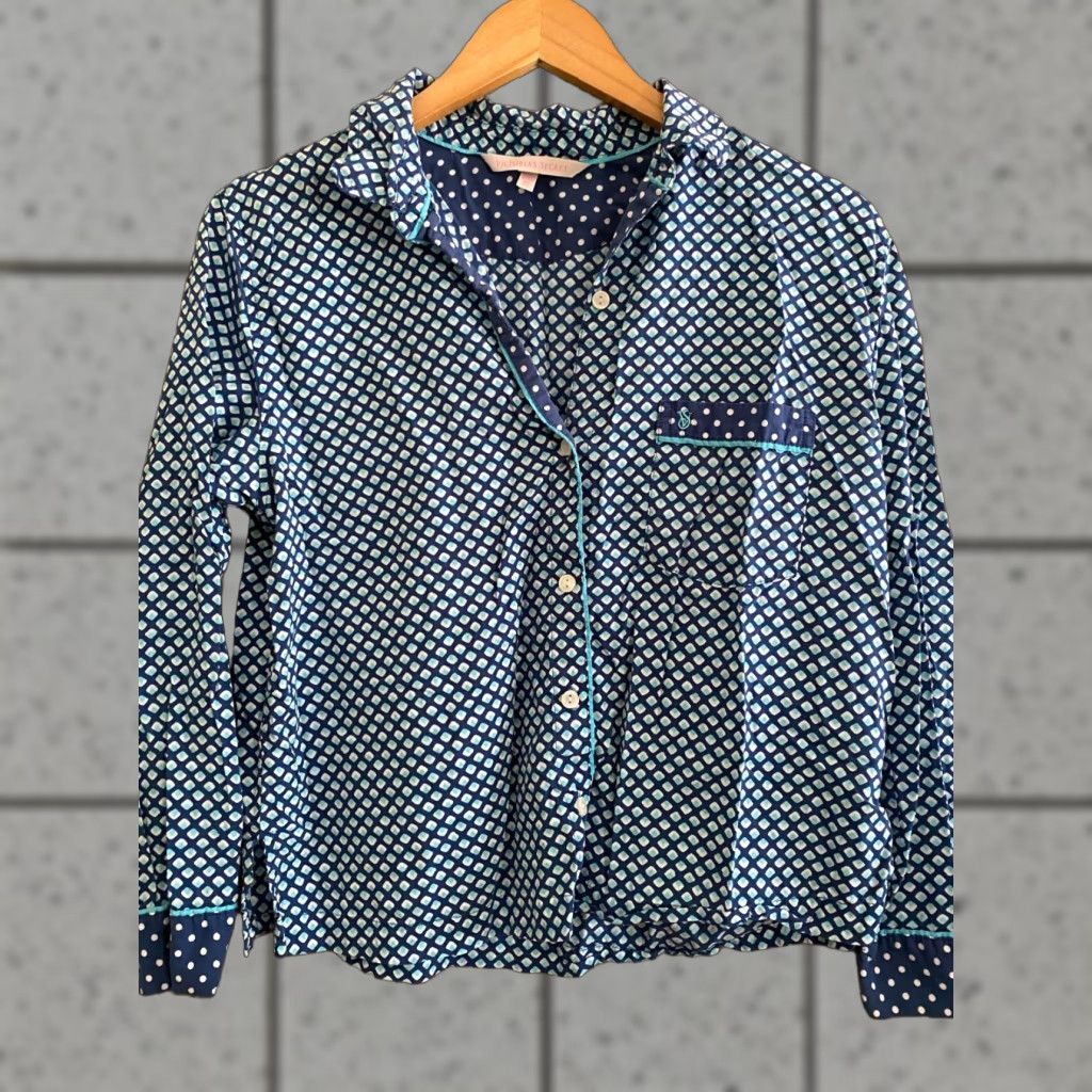 Victoria's Secret VINTAGE Victoria's Secret Button Down Pajama Shirt Top Small Short Blue White Size S / US 4 / IT 40 - 1 Thumbnail