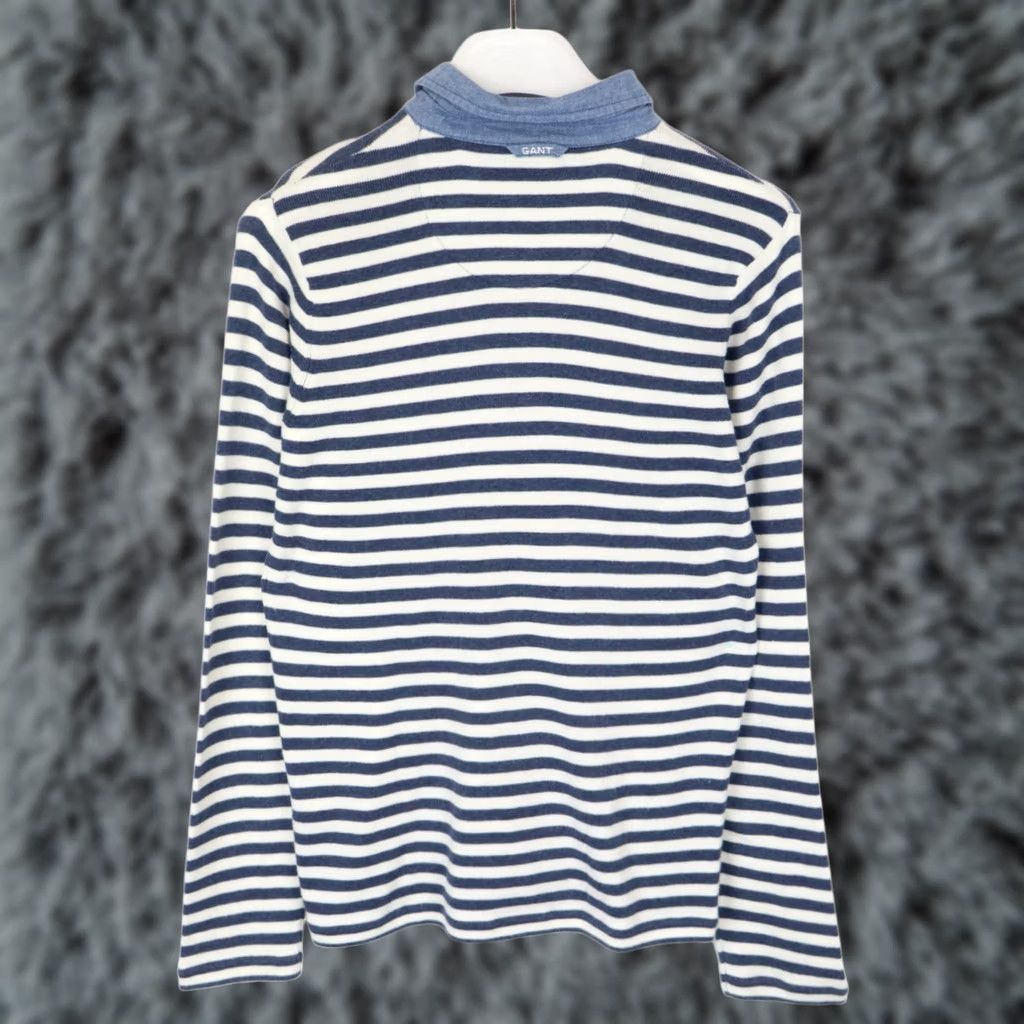 Gant Gant New Haven Jumper Men's Medium Pullover Soft Striped Polo Collar Blue Size US M / EU 48-50 / 2 - 1 Thumbnail