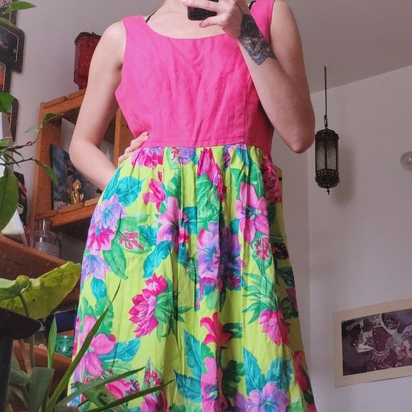 Vintage Suttles & Seawind Vintage Floral Linen Pink Maxi Dress - S Size S / US 4 / IT 40 - 2 Thumbnail