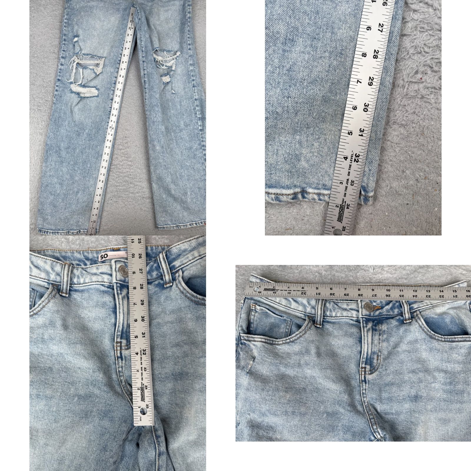 Vintage SO Jeans Juniors 11 Blue Denim Wide-Leg High Rise Cotton Blend Distressed 32x34 Jeans Womens Size 32" / US 10 / IT 46 - 8 Thumbnail