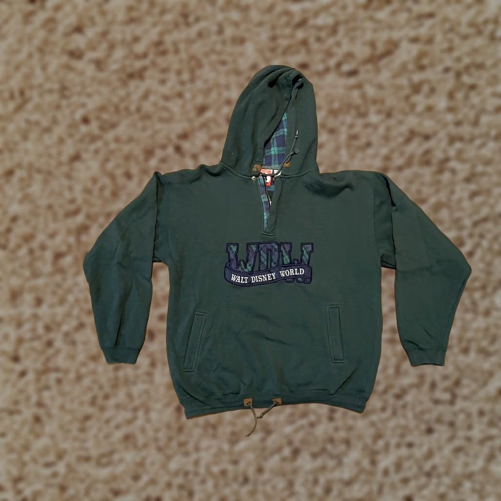 Disney VINTAGE Disney Walt Disney World WDW Mickey Inc Green Plaid Hoodie Sweatshirt Adult XL Size XL / US 12-14 / IT 48-50 - 1 Thumbnail