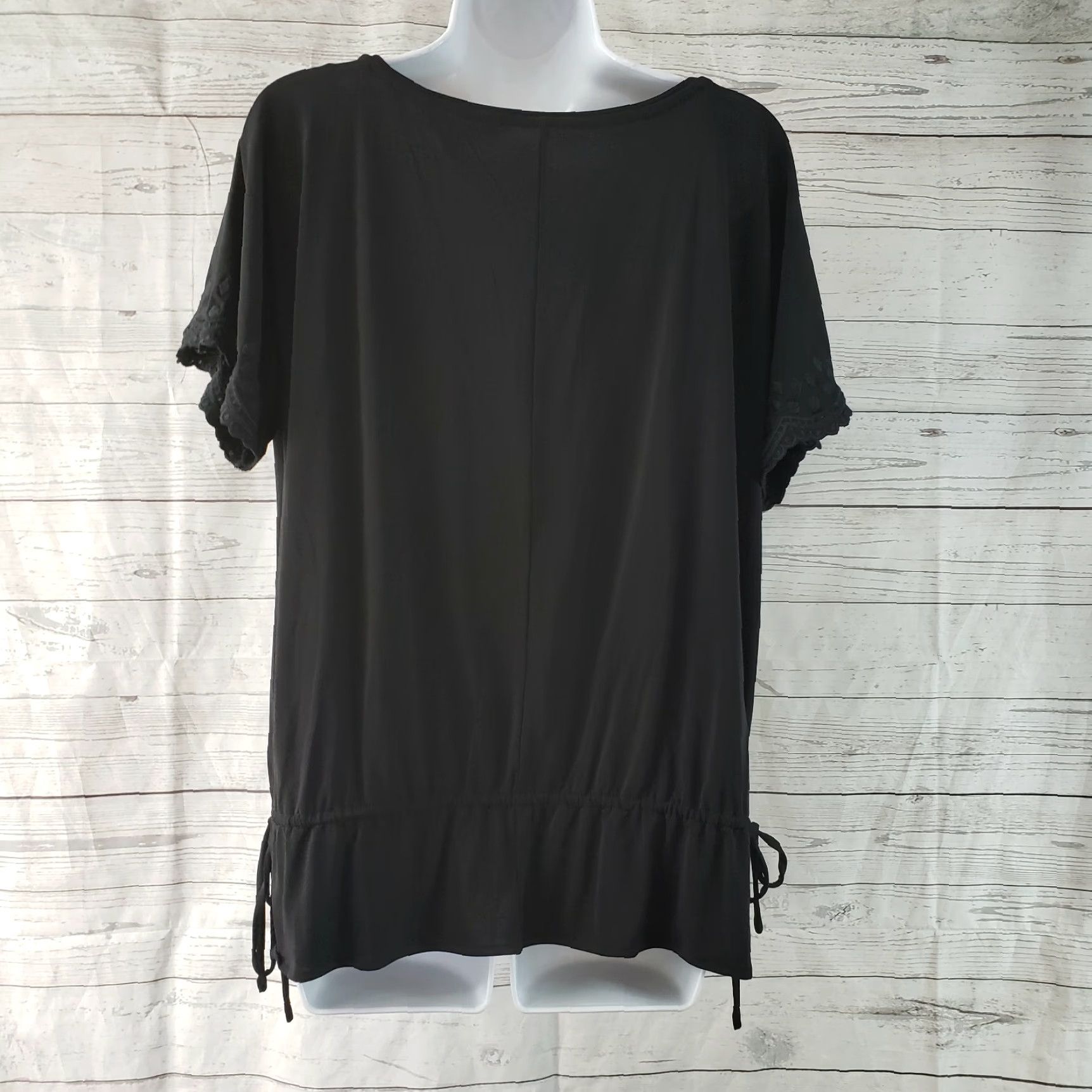 Banana Republic Banana Republic Womens Top Sz Small Solid Black Scallop Short Sleeves Tie Waist Blouse Shirt Adult Small Womens Black Size S / US 4 / IT 40 - 4 Thumbnail