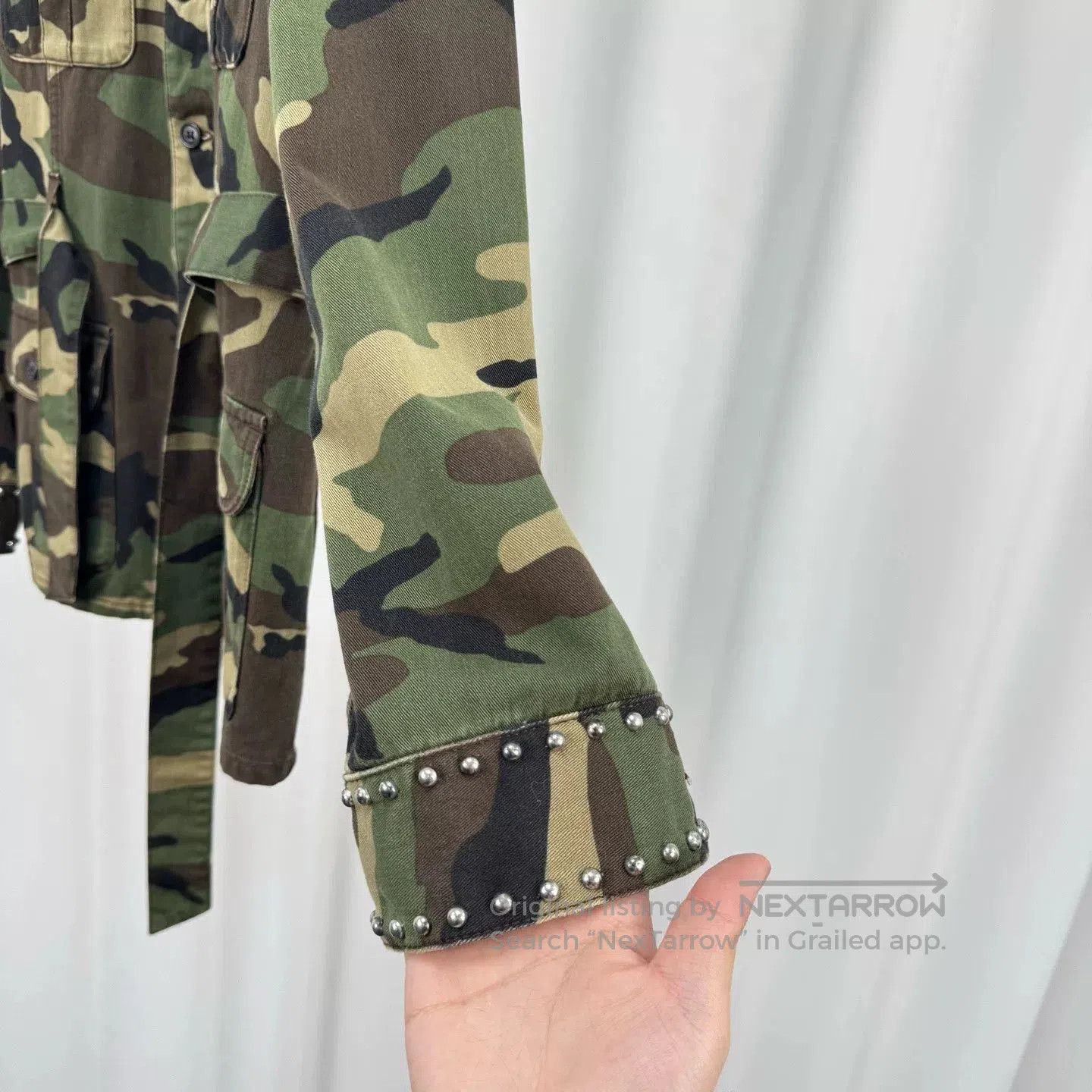 Saint Laurent Paris camo studded belted jacket by saint laurent. Size S / US 4 / IT 40 - 4 Thumbnail