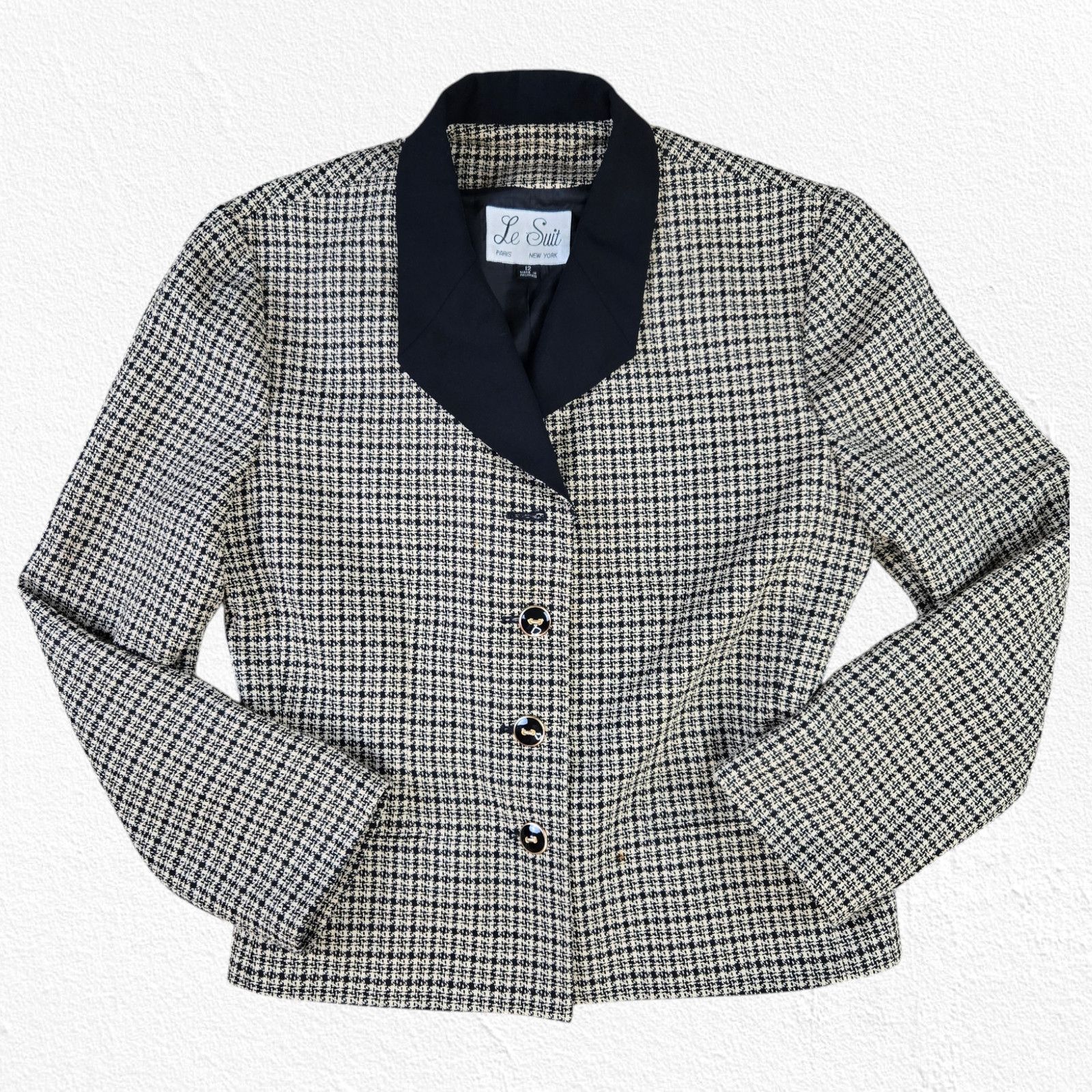 Vintage Vintage Houndstooth Tweed Blazer Jacket Size 12 Size XL / US 12-14 / IT 48-50 - 2 Thumbnail