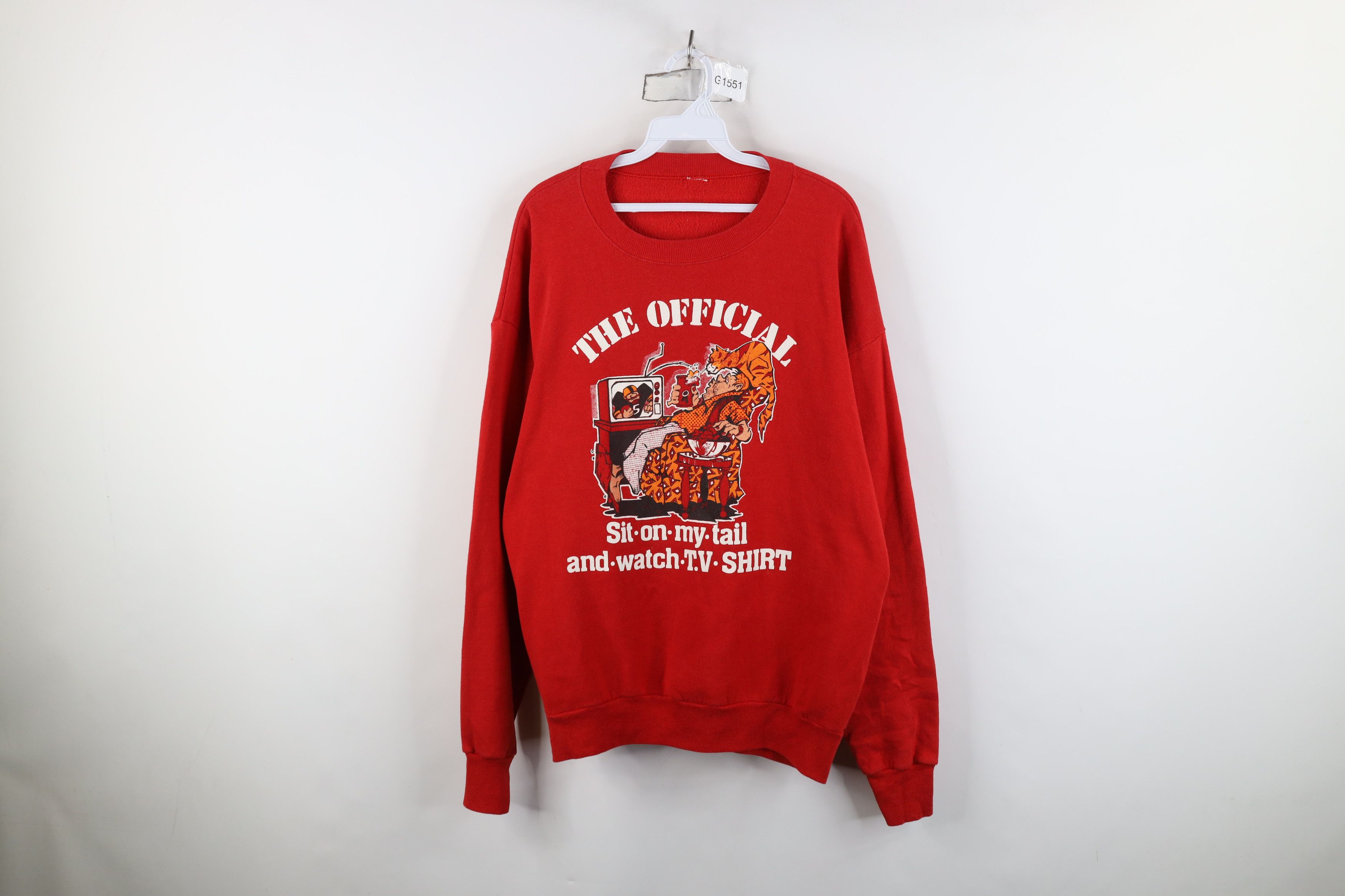 Vintage Vintage 90s Sit On My Tail Sports Cat Sweatshirt Red USA Size US XL / EU 56 / 4 - 1 Thumbnail
