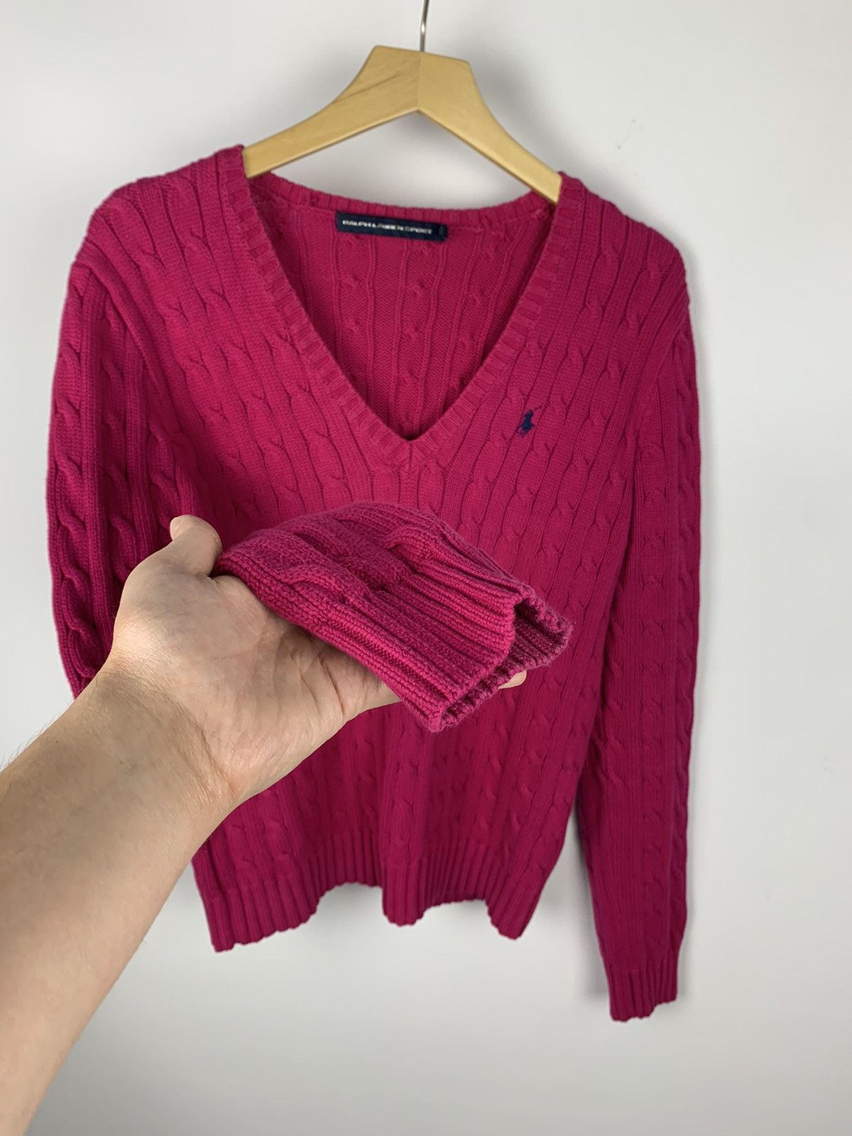 Ralph Lauren Sport Vintage Ralph Lauren Sport Cable Knit V-Neck Sweater Purple Size L / US 10 / IT 46 - 8 Thumbnail