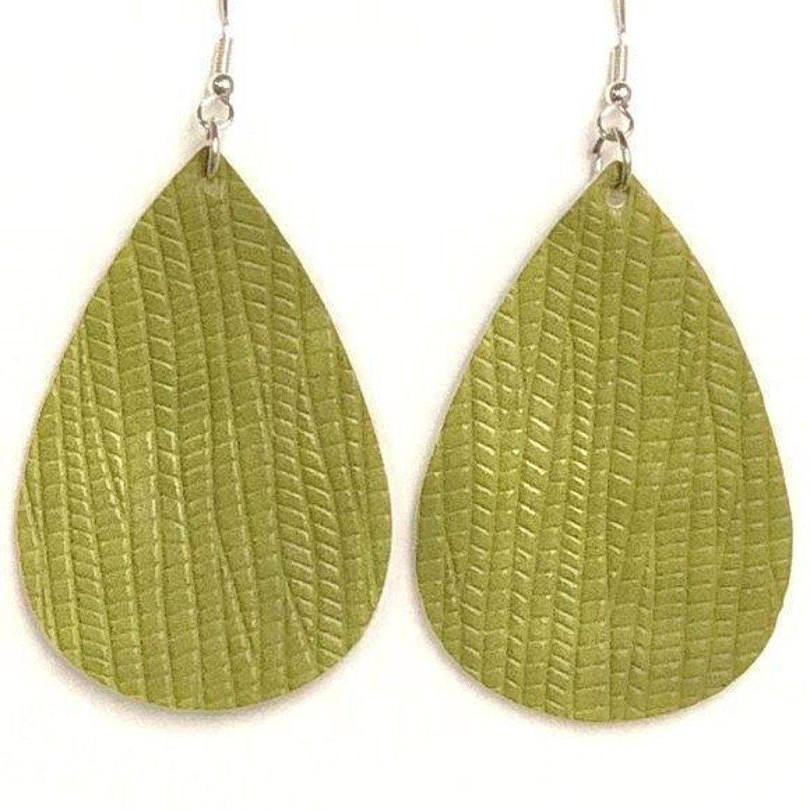 Other New Lightweight Olive Green Embossed Teardrop Hook Earrings Size ONE SIZE - 1 Thumbnail