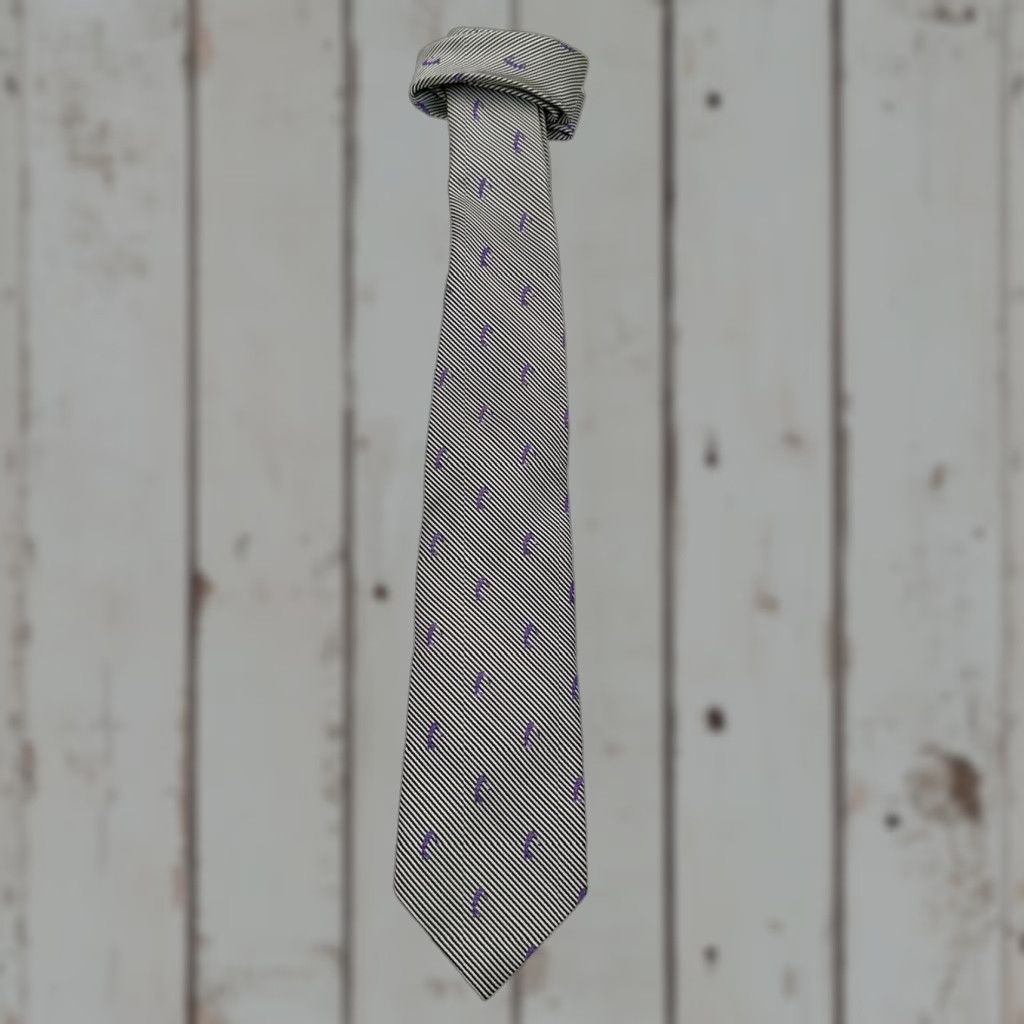 Peter Millar Peter Millar Tie Mens Silk One Size Gray Striped Woven Embroidered Fish Purple Pattern Vintage No Size ONE SIZE - 1 Thumbnail