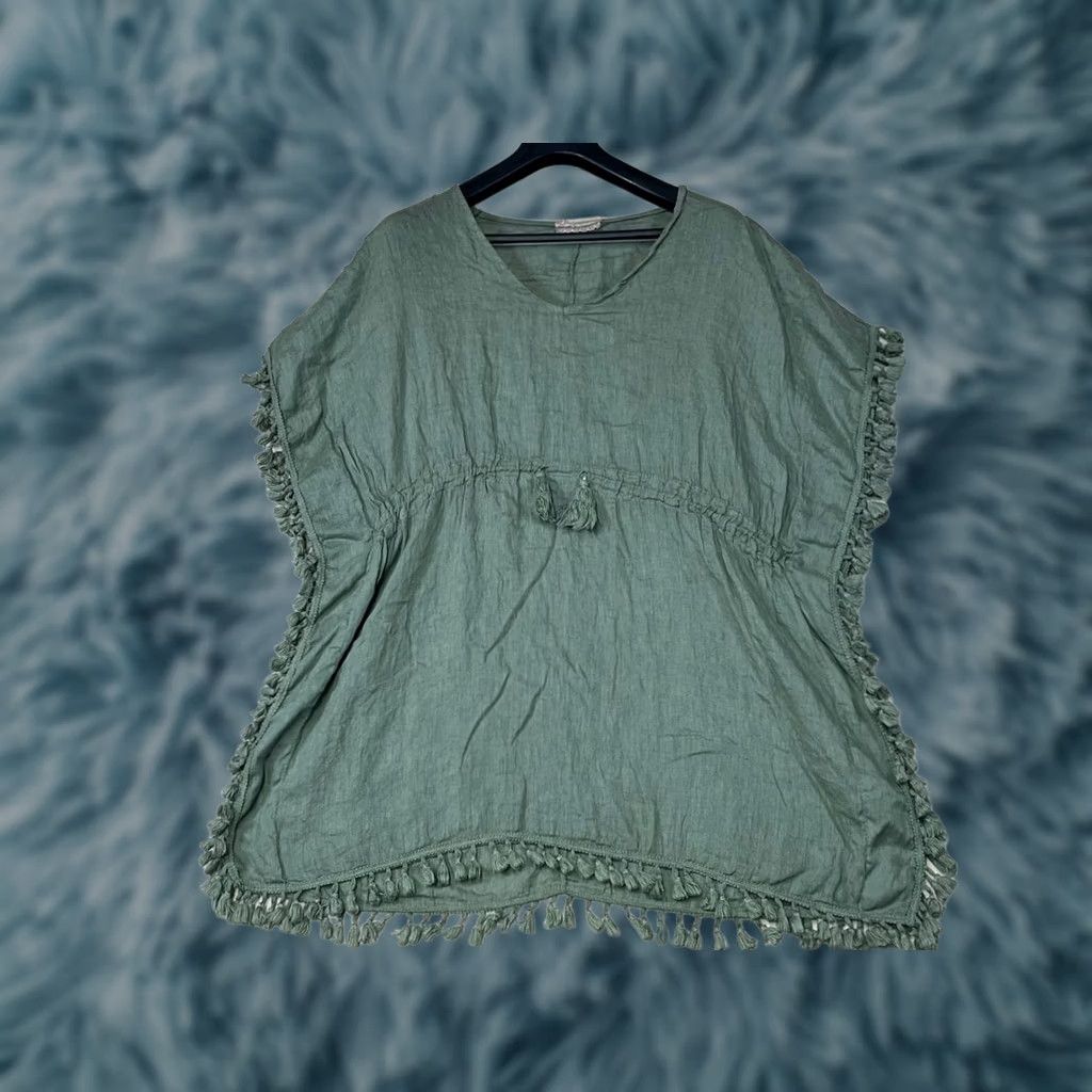 Vintage Olive Green Linen Oversized Cover Up Womens Size One Size ONE SIZE - 1 Thumbnail
