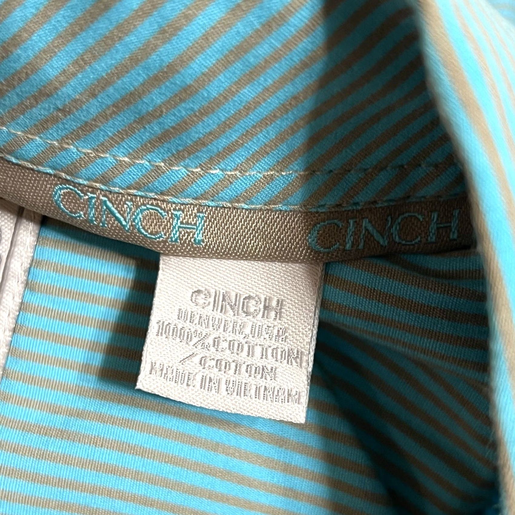 Vintage Cinch Shirt Men's M Button-Down Long Sleeve Turquoise Striped Western Cowboy Size US M / EU 48-50 / 2 - 8 Thumbnail