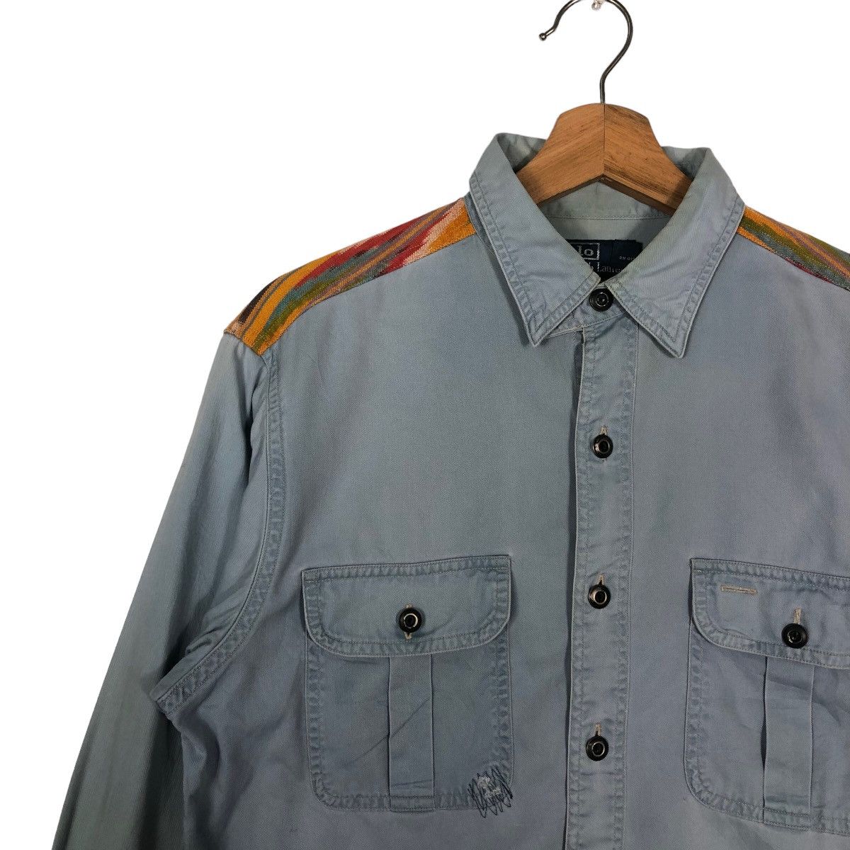 Polo Ralph Lauren 🔥90’s Chambrey Shirt Jacket Navajo Aztec Shoulders Design Size US S / EU 44-46 / 1 - 6 Thumbnail